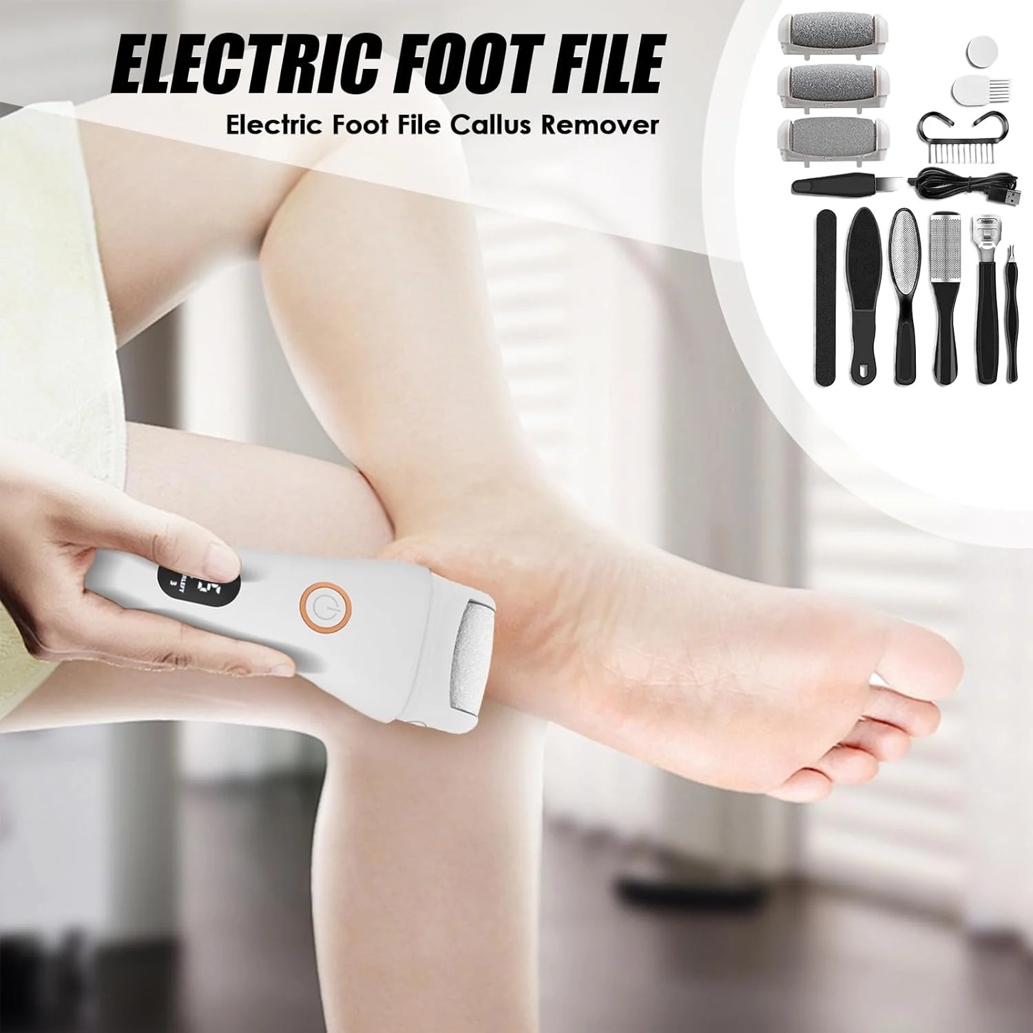 سوهان برقی پا | ابزار برقی از بین برنده پینه پا - قابل شارژ، سنگین، بی سیم، اسکرابر قابل حمل برای پدیکور، مانیکور، سالن، مسافرت و حمام