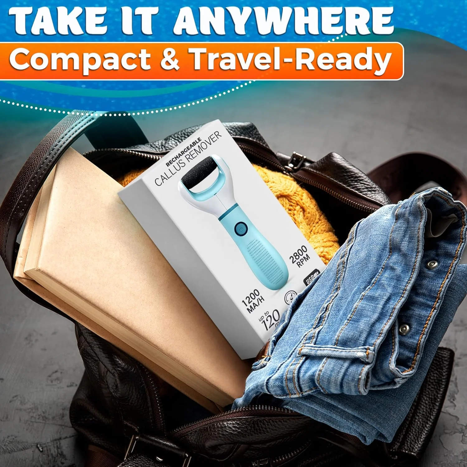 ابزار برقی شارژی از بین برنده پینه پا - سمباده برقی پا با سرعت بالا 2800 دور در دقیقه با غلتک قابل تعویض - جمع و جور و نگهداری آسان، تا 1 ساعت زمان کارکرد برای داشتن پاهایی صاف