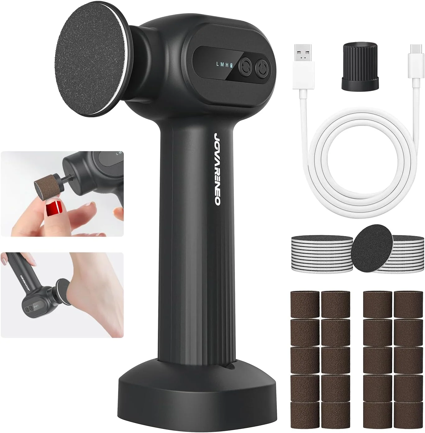 سوهان برقی پا شارژی، ابزار پدیکور برقی پا، سنگ پای برقی 2 در 1، کیت اسکرابر حرفه ای پا برای پوست های مرده، سفت و ترک خورده، با 6 سرعت و 20 دیسک سمباده