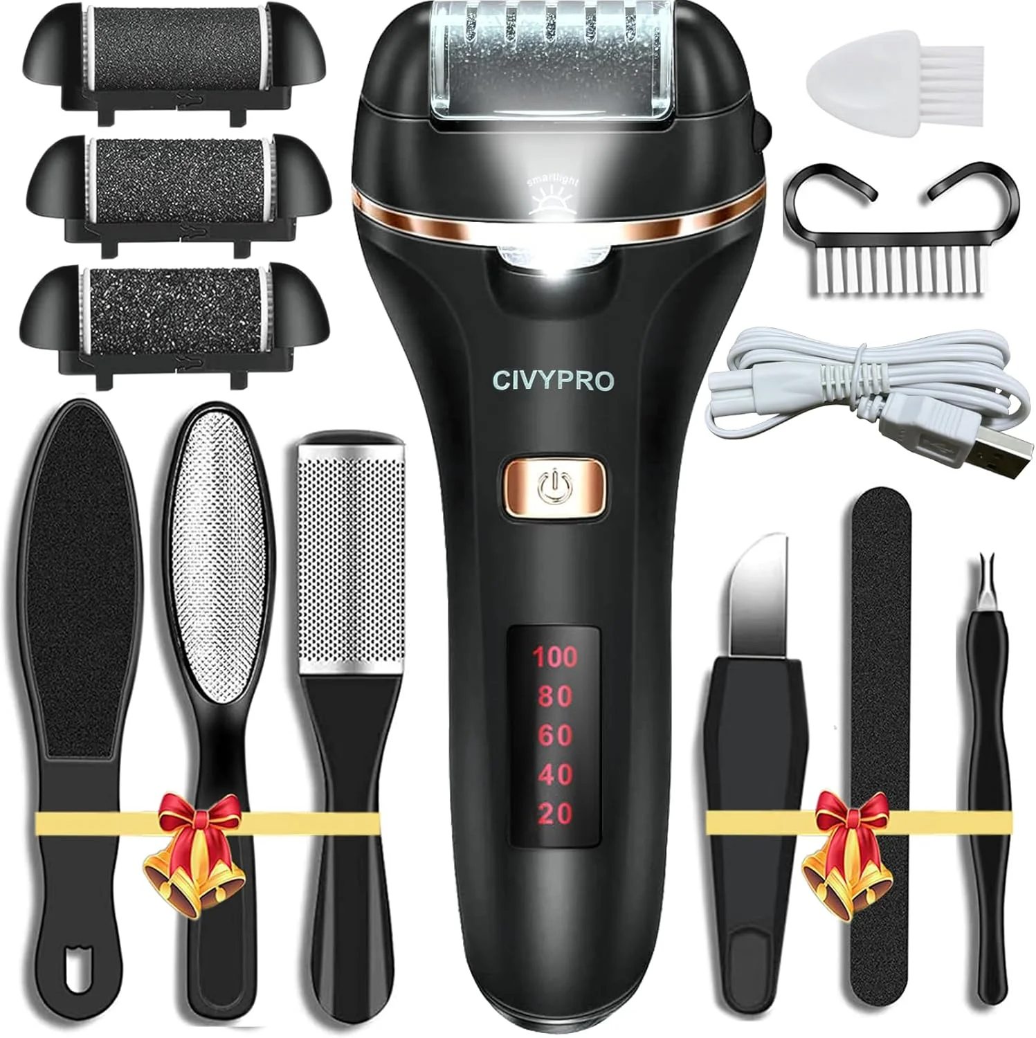 سوهان برقی پا برای از بین بردن پینه - فایل الکترونیکی قابل شارژ پا - هدیه ایده آل، ابزار حرفه ای پدیکور، اسکرابر ضد آب پا، کیت پدیکور مراقبت از پا برای پوست مرده (مشکی)