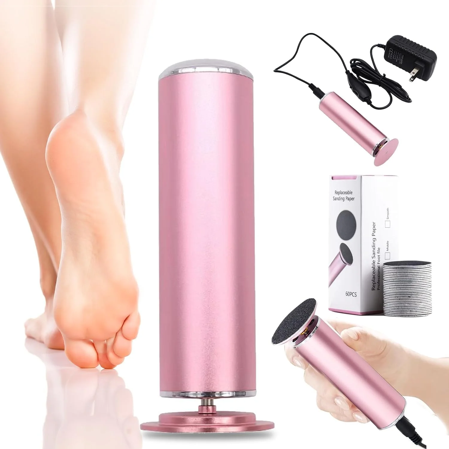 Electric Foot Callus Remover, Professional Electric Foot File with 60 Sandpaper Discs, Foot Scrubber for Dead Skin, Professional Pedicure Tools for Feet