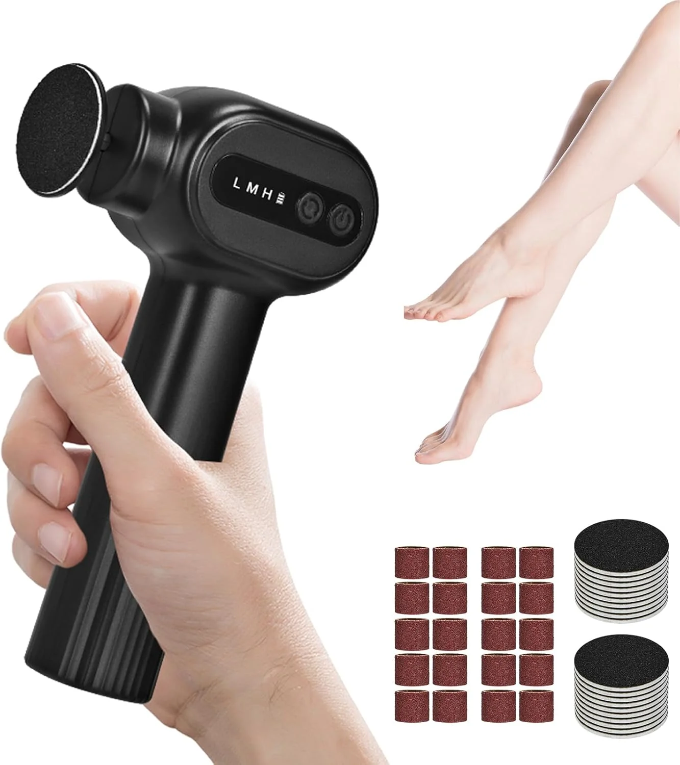 سوهان برقی پا برای از بین بردن پینه، فایل برقی شارژی پا 2 در 1، اسکرابر برقی قابل تنظیم سرعت برای پوست های مرده، ابزار پدیکور با 20 دیسک سمباده (مشکی)