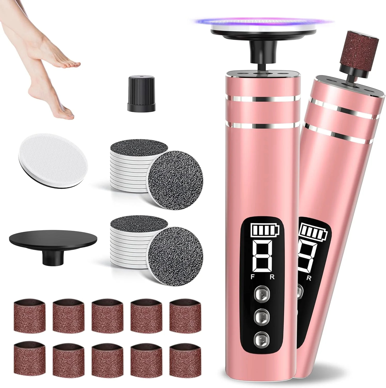 سوهان برقی پا، سوهان شارژی 2 در 1 برای پا و ناخن، سوهان پینه پا با کنترل 9 سرعته و سمباده های قابل تعویض