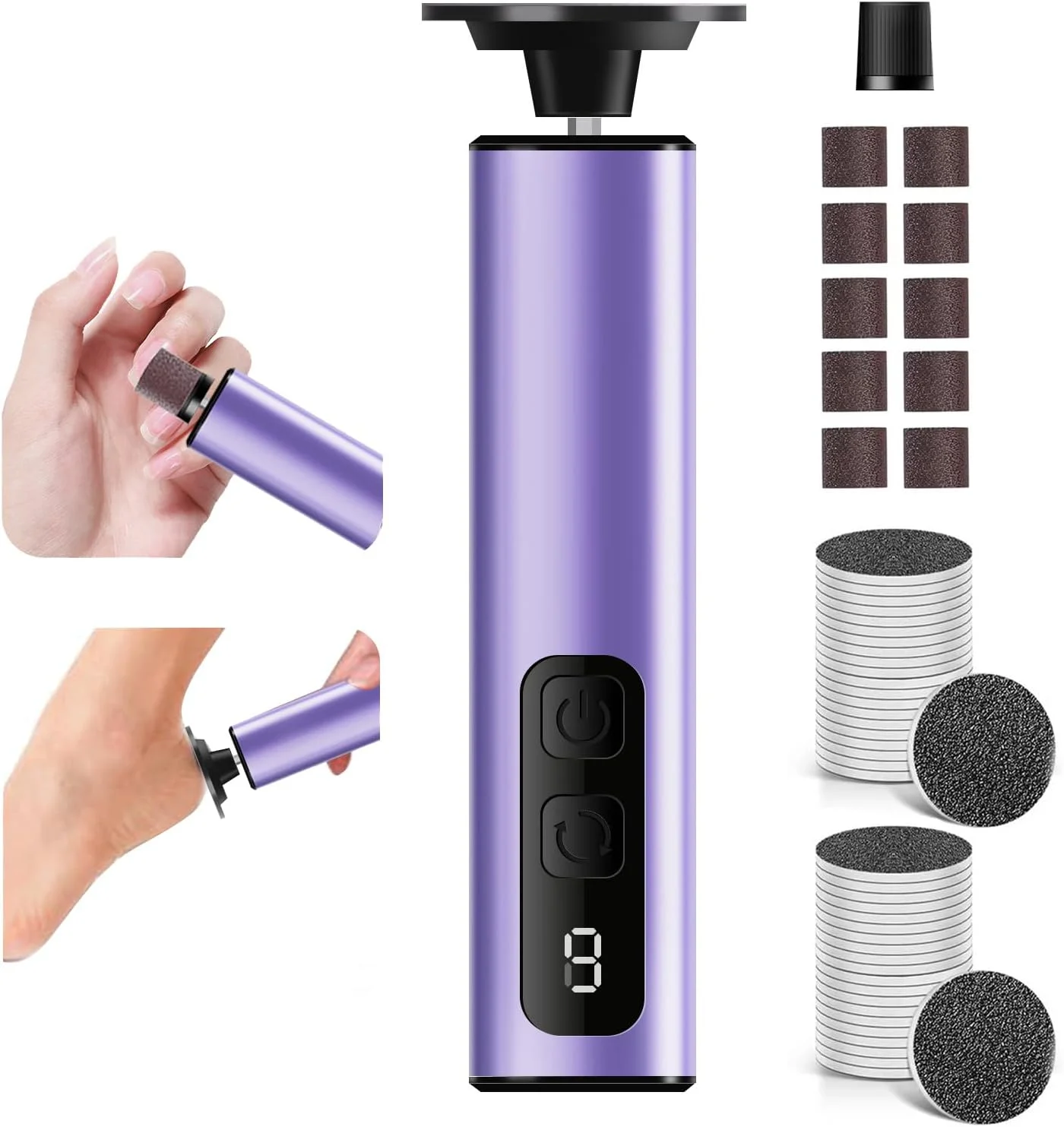 سوهان برقی پا 2 در 1 برای از بین بردن پینه و ناخن، سمباده برقی شارژی پا، ابزار پدیکور بی سیم 9 سرعته برای پینه های پوست مرده