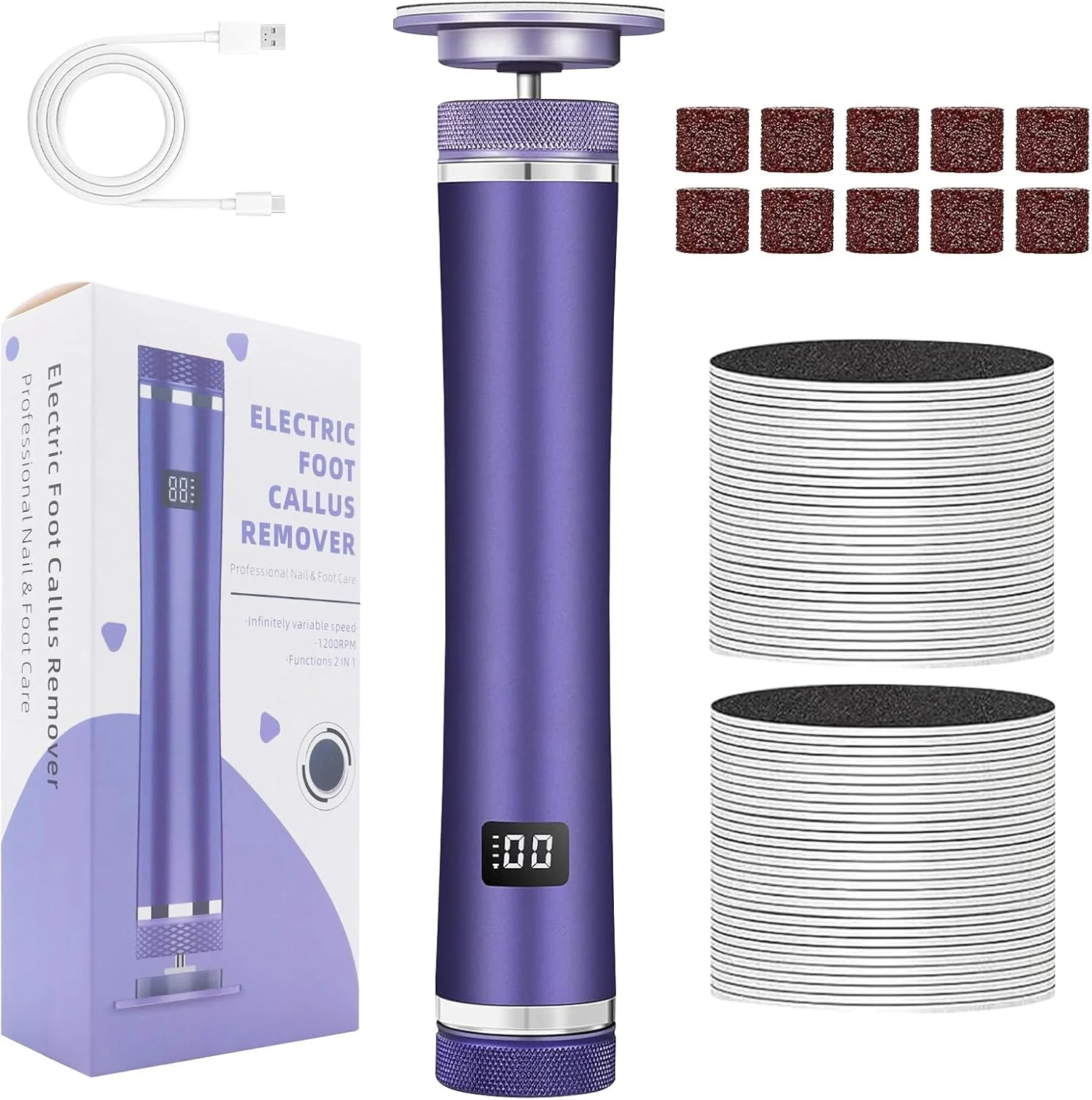 سوهان برقی پا | ابزار از بین بردن پینه پا | سنگ پا برقی قابل شارژ با 12 سرعت قابل تنظیم، لایه بردار و قابل حمل مناسب پاشنه پا برای ورزشکاران، سالمندان، سالن های اسپا، پدیکور بانوان و استفاده در منزل