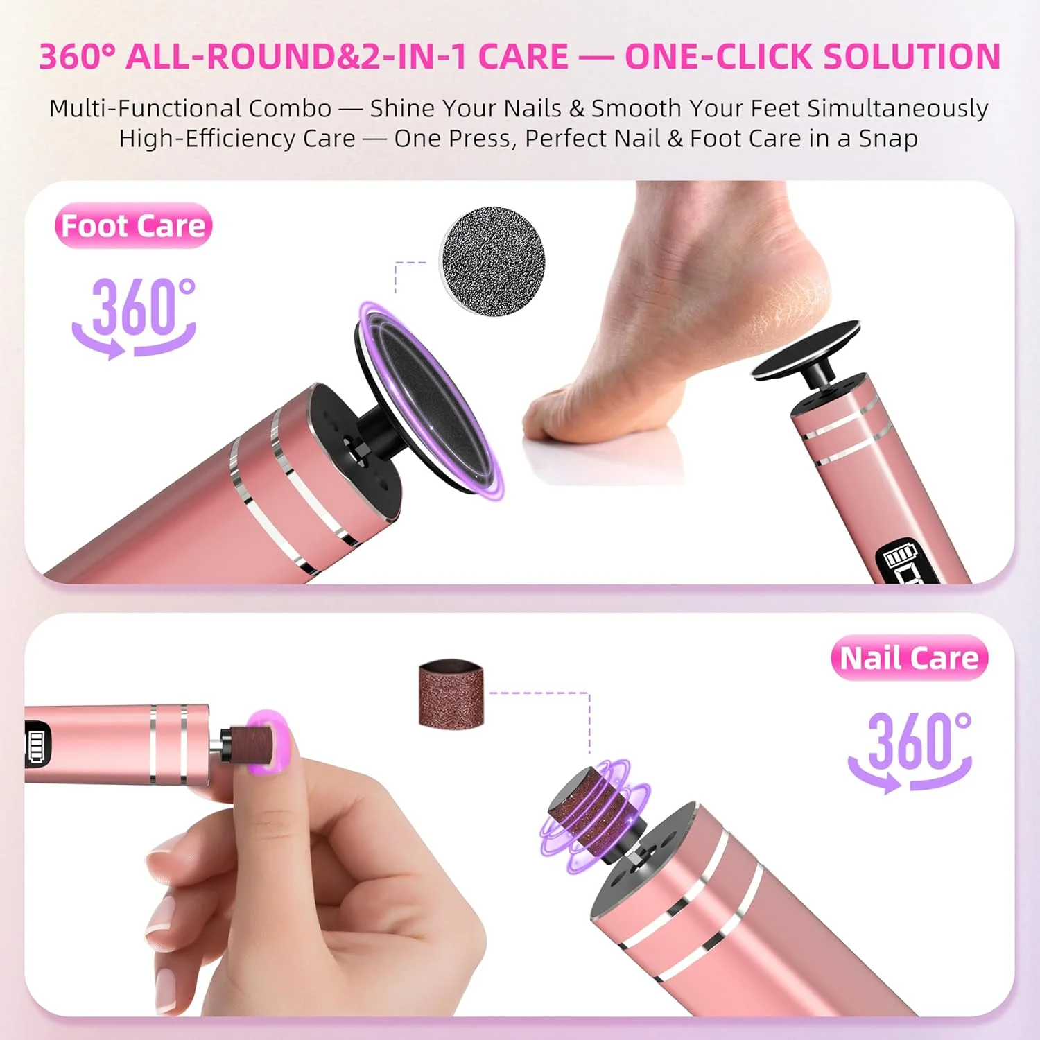 سوهان برقی پا، سوهان شارژی 2 در 1 برای پا و ناخن، سوهان پینه پا با کنترل 9 سرعته و سمباده های قابل تعویض سوهان برقی پا، سوهان شارژی 2 در 1 برای پا و ناخن، سوهان پینه پا با کنترل 9 سرعته و سمباده های قابل تعویض