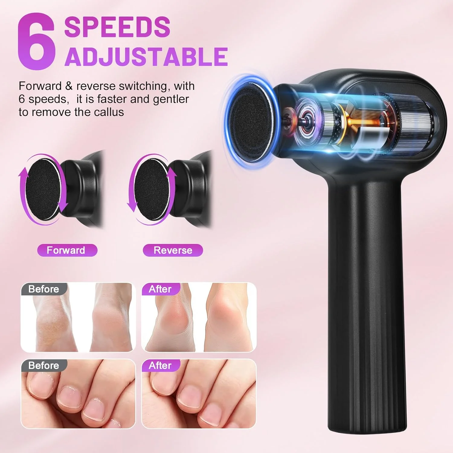 سوهان برقی پا برای از بین بردن پینه، فایل برقی شارژی پا 2 در 1، اسکرابر برقی قابل تنظیم سرعت برای پوست های مرده، ابزار پدیکور با 20 دیسک سمباده (مشکی) سوهان برقی پا برای از بین بردن پینه، فایل برقی شارژی پا 2 در 1، اسکرابر برقی قابل تنظیم سرعت برای پوست های مرده، ابزار پدیکور با 20 دیسک سمباده (مشکی)