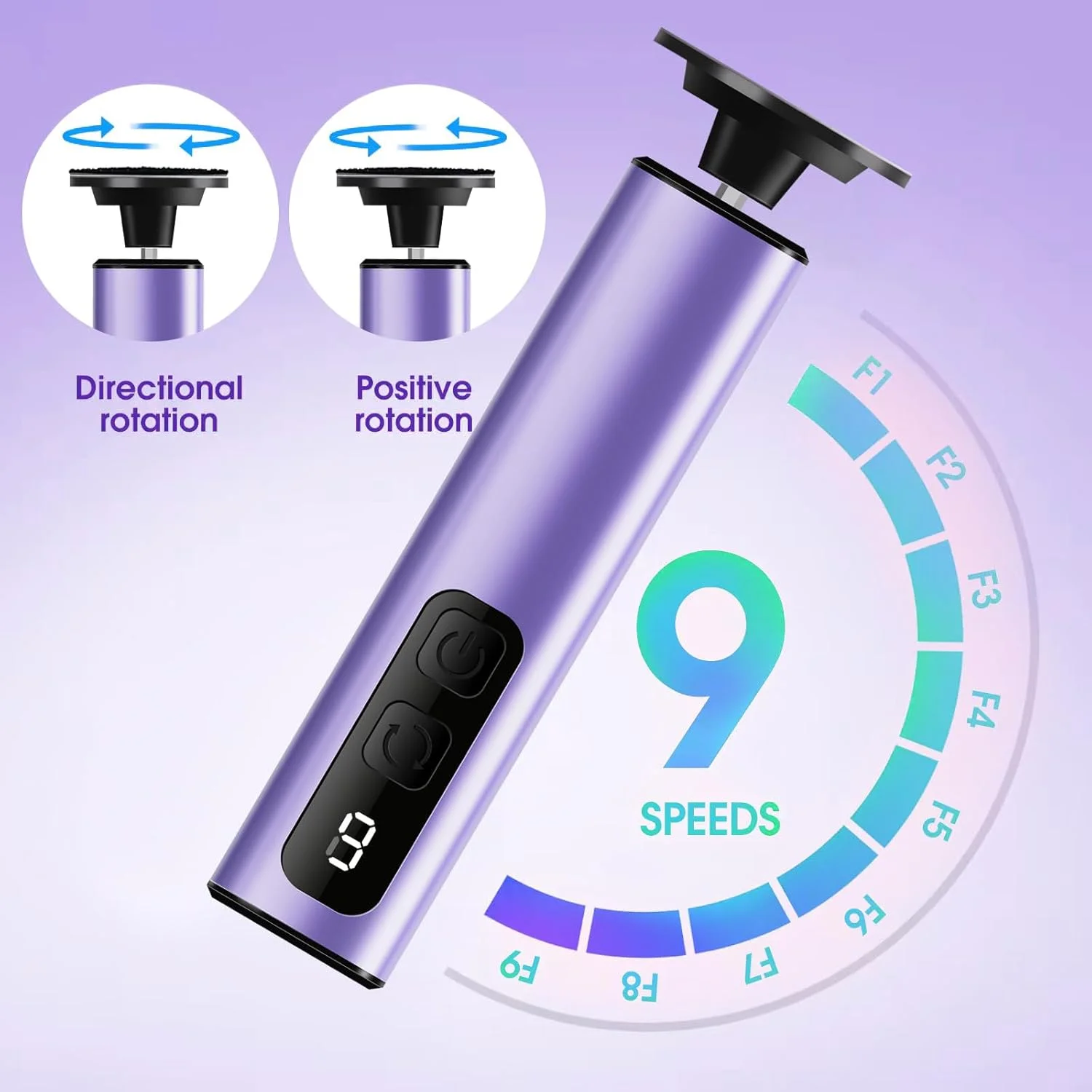 سوهان برقی پا 2 در 1 برای از بین بردن پینه و ناخن، سمباده برقی شارژی پا، ابزار پدیکور بی سیم 9 سرعته برای پینه های پوست مرده