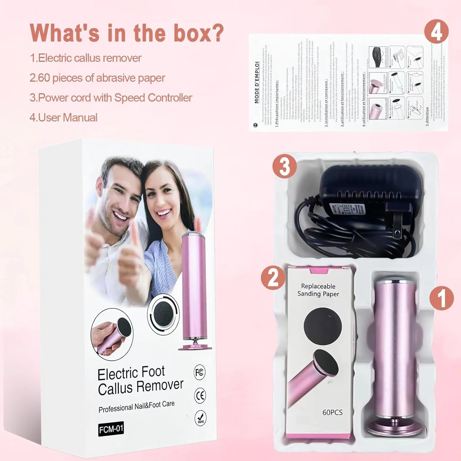 Electric Foot Callus Remover, Professional Electric Foot File with 60 Sandpaper Discs, Foot Scrubber for Dead Skin, Professional Pedicure Tools for Feet Electric Foot Callus Remover, Professional Electric Foot File with 60 Sandpaper Discs, Foot Scrubber for Dead Skin, Professional Pedicure Tools for Feet