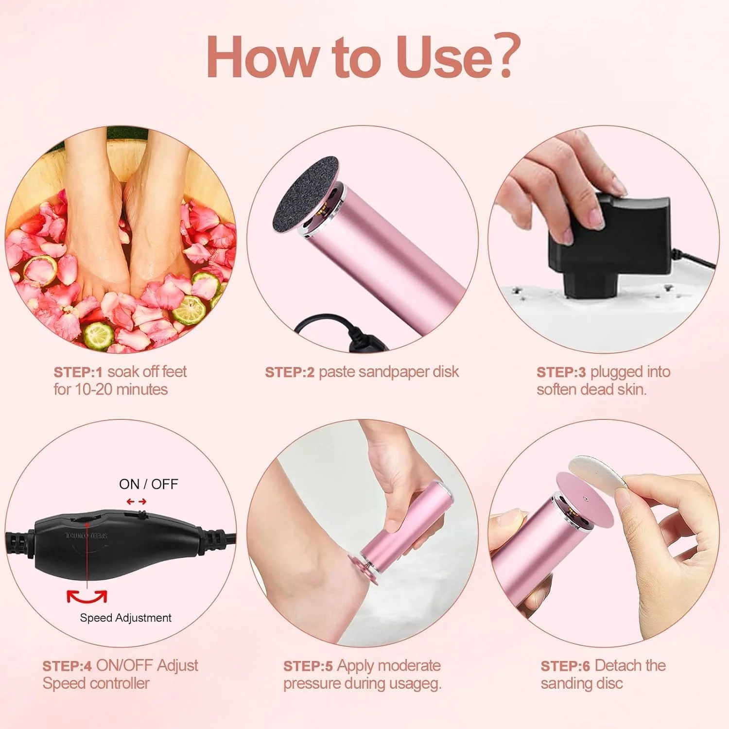 Electric Foot Callus Remover, Professional Electric Foot File with 60 Sandpaper Discs, Foot Scrubber for Dead Skin, Professional Pedicure Tools for Feet Electric Foot Callus Remover, Professional Electric Foot File with 60 Sandpaper Discs, Foot Scrubber for Dead Skin, Professional Pedicure Tools for Feet