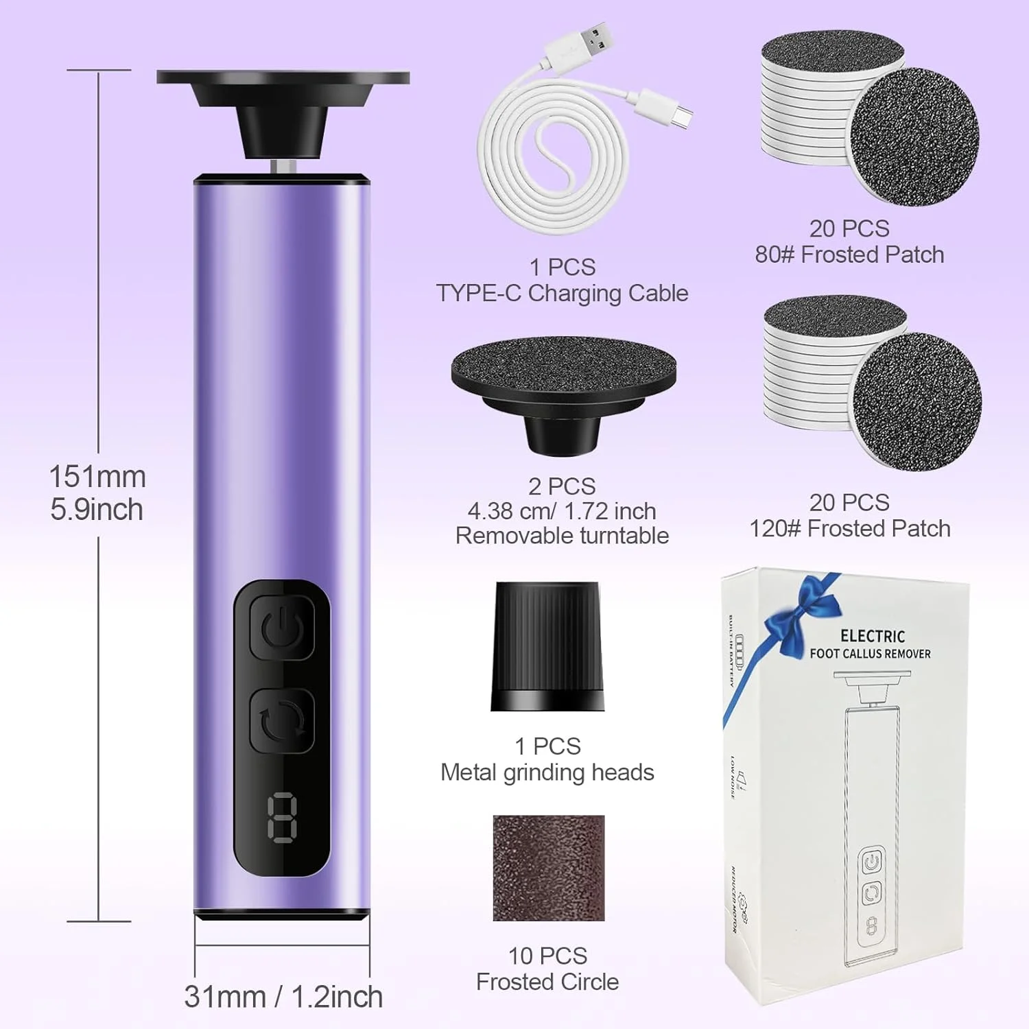 سوهان برقی پا 2 در 1 برای از بین بردن پینه و ناخن، سمباده برقی شارژی پا، ابزار پدیکور بی سیم 9 سرعته برای پینه های پوست مرده