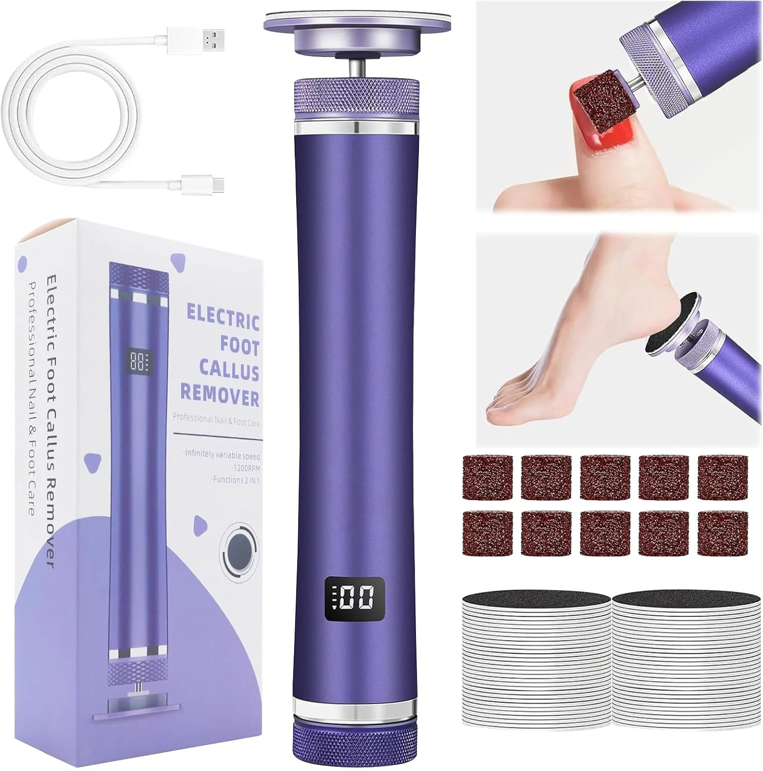 سوهان برقی پا | ابزار از بین بردن پینه پا | سنگ پا برقی قابل شارژ با 12 سرعت قابل تنظیم، لایه بردار و قابل حمل مناسب پاشنه پا برای ورزشکاران، سالمندان، سالن های اسپا، پدیکور بانوان و استفاده در منزل سوهان برقی پا | ابزار از بین بردن پینه پا | سنگ پا برقی قابل شارژ با 12 سرعت قابل تنظیم، لایه بردار و قابل حمل مناسب پاشنه پا برای ورزشکاران، سالمندان، سالن های اسپا، پدیکور بانوان و استفاده در منزل