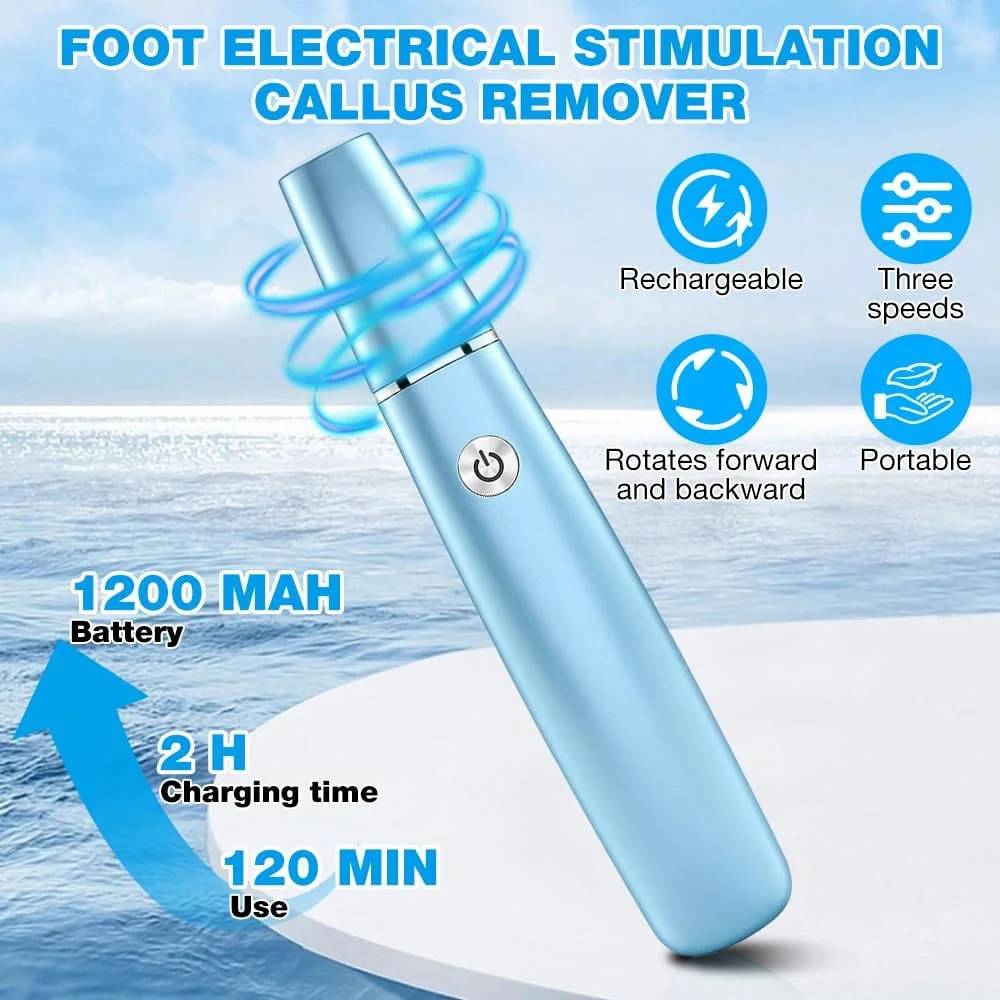 سوهان برقی پدیکور پا، سوهان برقی از بین برنده پینه پا با کابل شارژ USB، دستگاه برقی مراقبت از پا برای پوست های مرده، ست پدیکور قوی، مناسب پوست های سخت و ترک خورده (آبی)