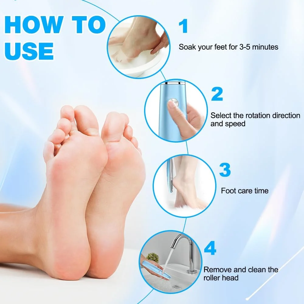 سوهان برقی پدیکور پا، سوهان برقی از بین برنده پینه پا با کابل شارژ USB، دستگاه برقی مراقبت از پا برای پوست های مرده، ست پدیکور قوی، مناسب پوست های سخت و ترک خورده (آبی)
