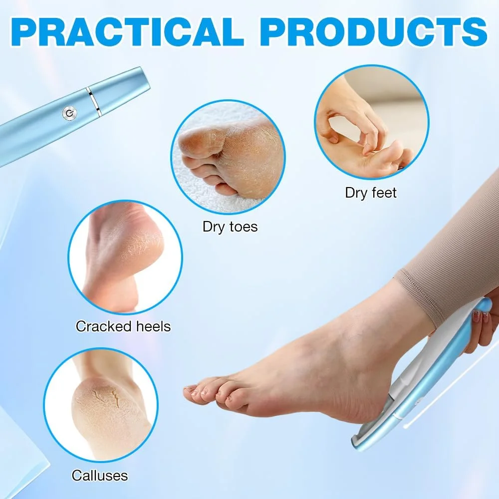 سوهان برقی پدیکور پا، سوهان برقی از بین برنده پینه پا با کابل شارژ USB، دستگاه برقی مراقبت از پا برای پوست های مرده، ست پدیکور قوی، مناسب پوست های سخت و ترک خورده (آبی)