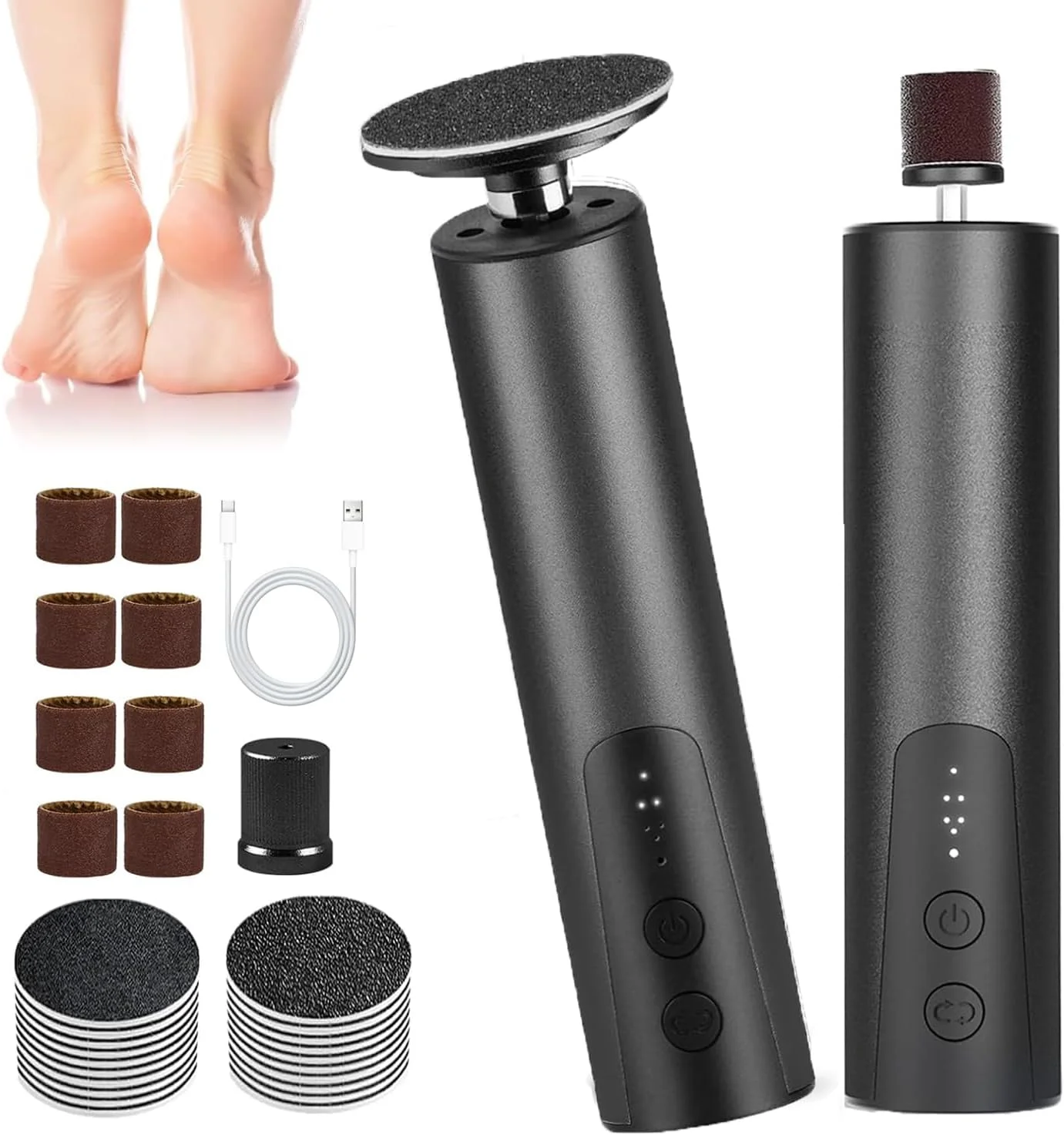 سوهان برقی پا، سوهان برقی 2 در 1 و سنگ ناخن با 6 سرعت، سوهان شارژی پا با 2 حالت سمباده دیسکی، ابزار سمباده پا برای از بین بردن پوست خشک و مرده