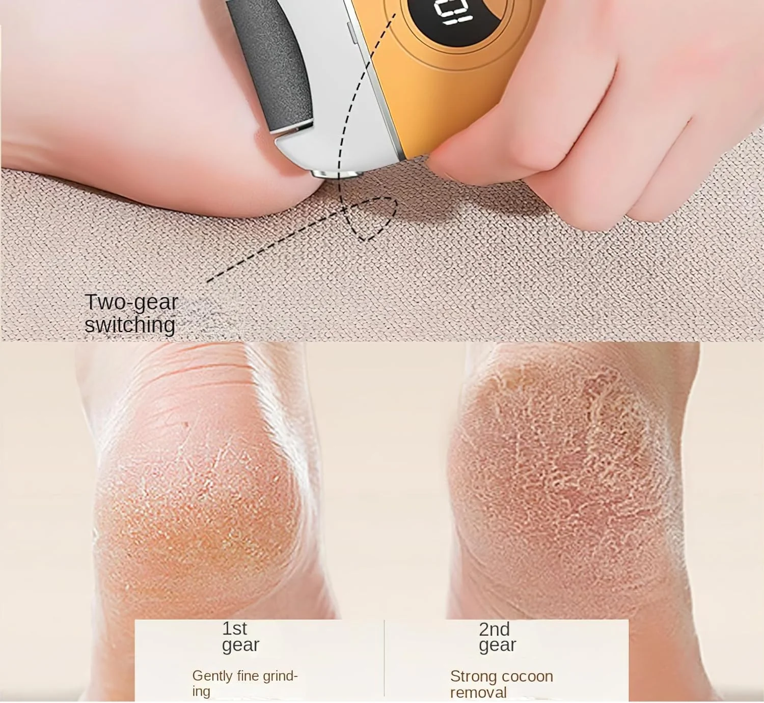 سوهان برقی پدیکور پا مدل 2025، اسکرابر و فایل پا، از بین برنده پوست مرده پا، سمباده پا، از بین برنده زگیل کف پا، تراشنده پینه پا (نارنجی)