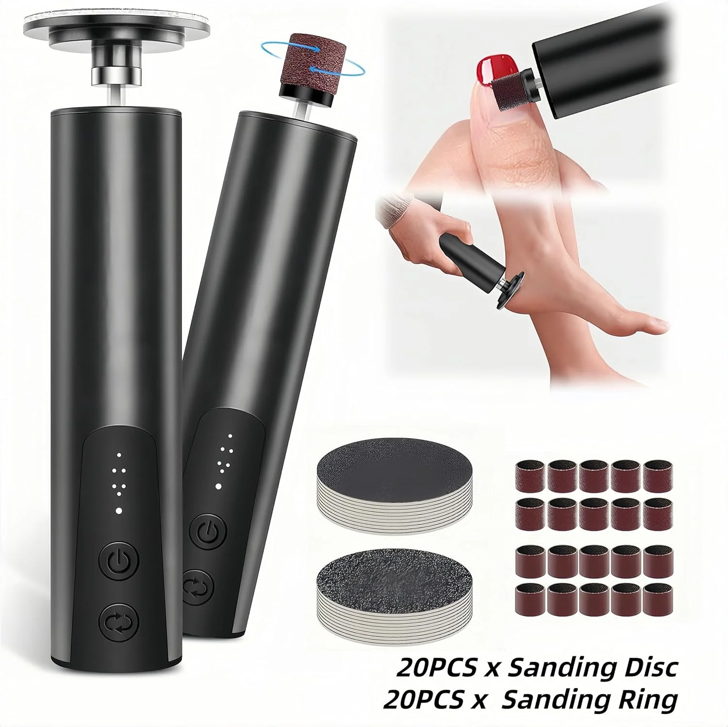 سوهان برقی پا، ابزار سنباده ناخن و سنگ پای 2 در 1 با سرعت 6 دنده، ابزار پدیکور حذف پوست مرده شارژی با 20 عدد دیسک سنباده و 20 عدد حلقه سنباده سوهان برقی پا، ابزار سنباده ناخن و سنگ پای 2 در 1 با سرعت 6 دنده، ابزار پدیکور حذف پوست مرده شارژی با 20 عدد دیسک سنباده و 20 عدد حلقه سنباده