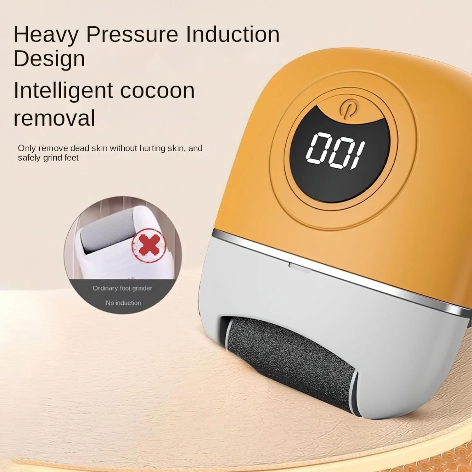 سوهان برقی پدیکور پا مدل 2025، اسکرابر و فایل پا، از بین برنده پوست مرده پا، سمباده پا، از بین برنده زگیل کف پا، تراشنده پینه پا (نارنجی)