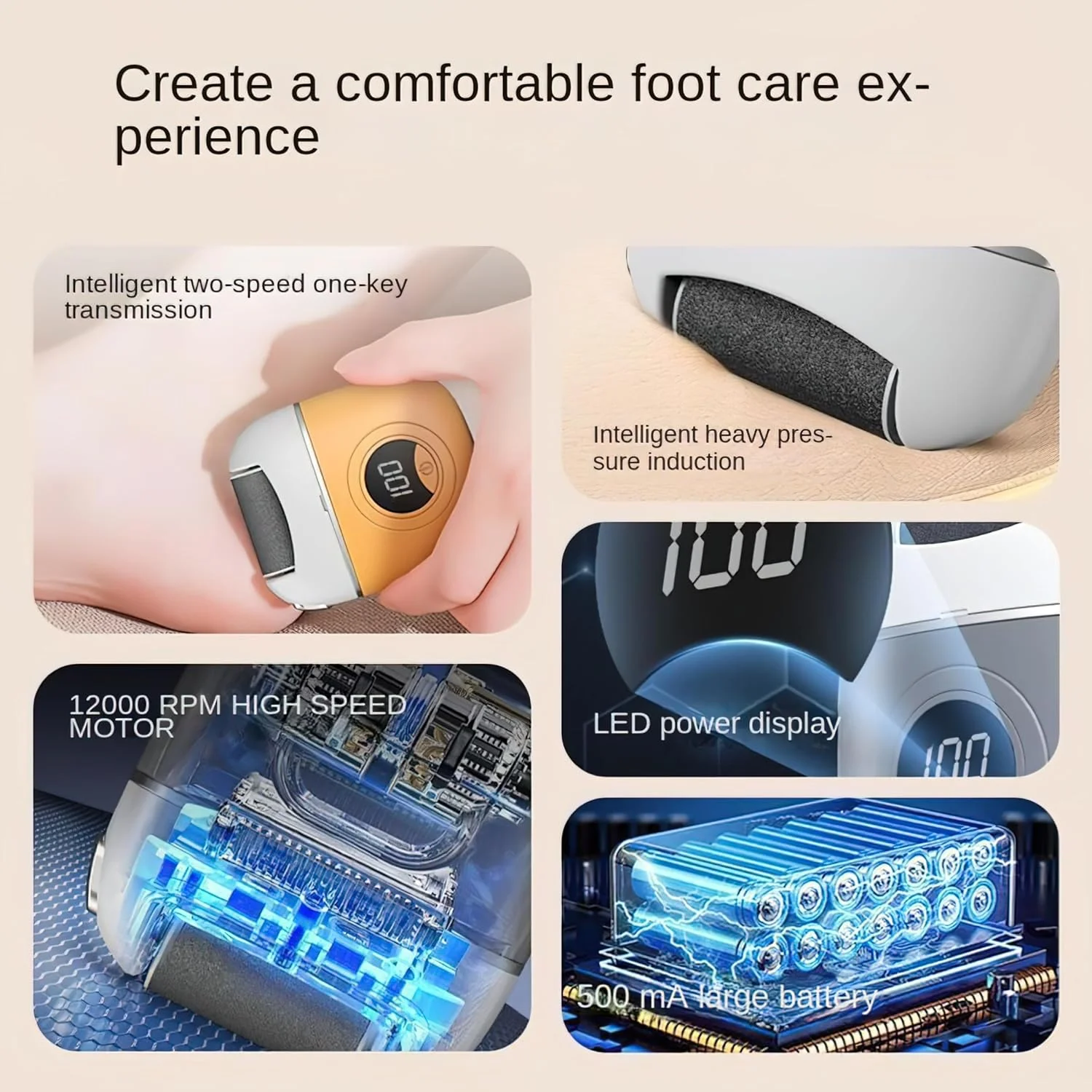 سوهان برقی پدیکور پا مدل 2025، اسکرابر و فایل پا، از بین برنده پوست مرده پا، سمباده پا، از بین برنده زگیل کف پا، تراشنده پینه پا (نارنجی)