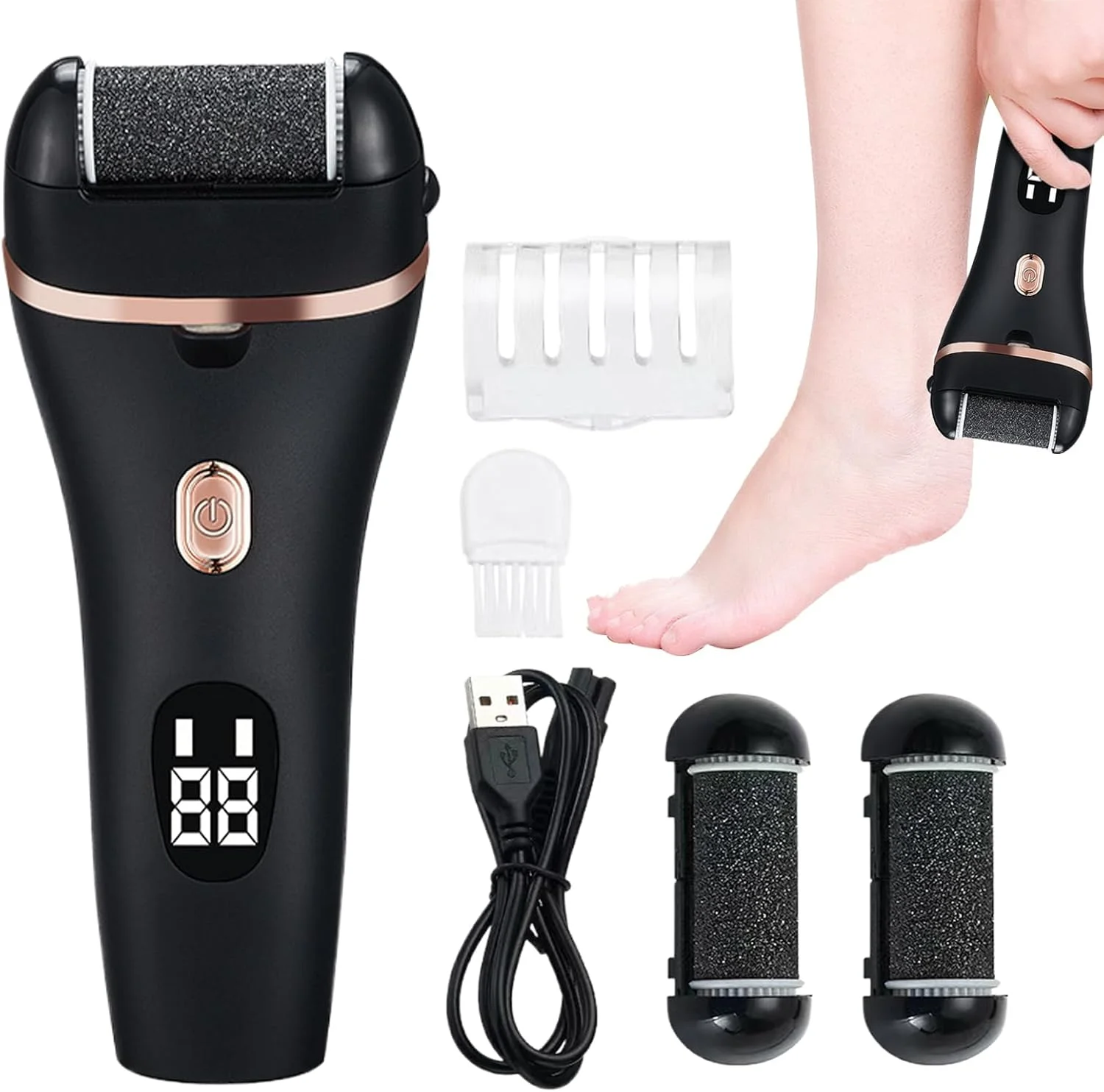 سوهان برقی پا برای از بین بردن پینه | ابزار پدیکور ضد آب، سنگ پای قابل تنظیم با نمایشگر دیجیتال و چراغ برای از بین بردن پینه، مناسب اسپا، دوش و پدیکور خانگی
