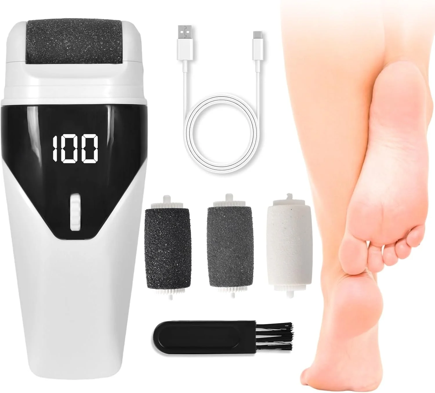 سوهان برقی پینه پا با 3 غلتک تعویضی، از بین برنده پینه، سوهان برقی پینه پا، دستگاه مراقبت از پا، ست پدیکور، سوهان برقی مراقبت از پا، سوهان سمباده ای برای مراقبت از پا