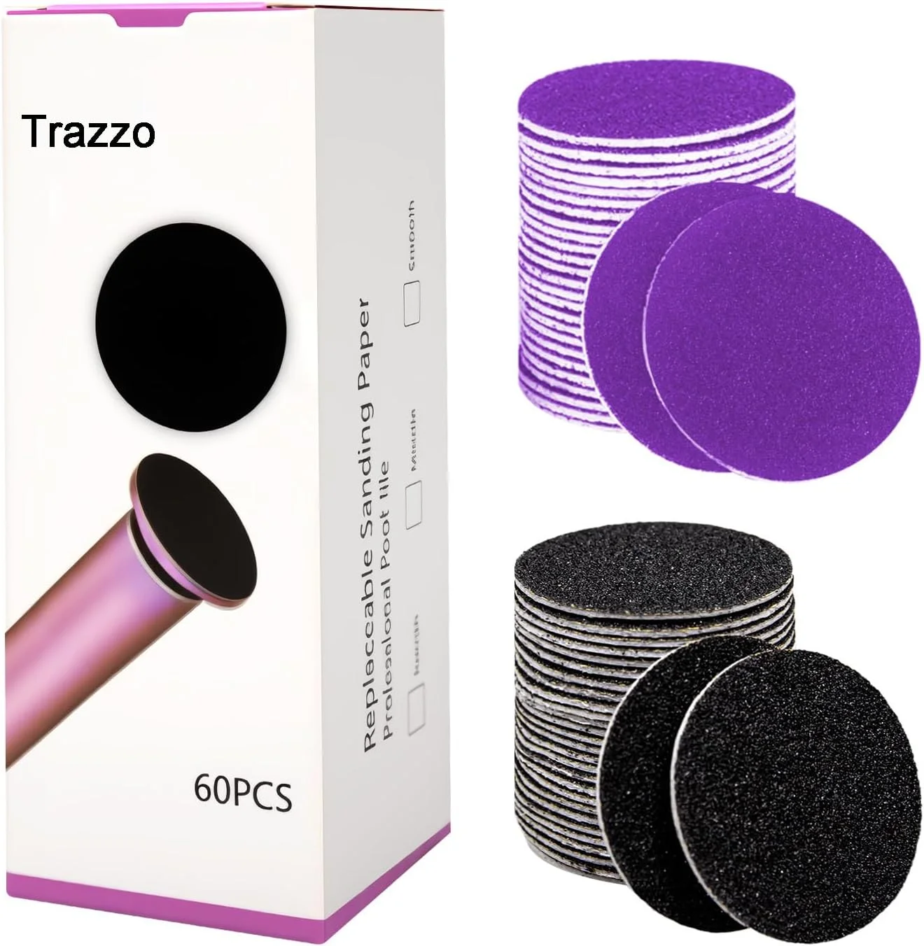 پدهای جایگزین سوهان برقی پدیکور 180 و 80 گریت، پدهای گرد سمباده برقی پا، دیسک های سمباده ای چسبی دستگاه پدیکور (60 عدد)