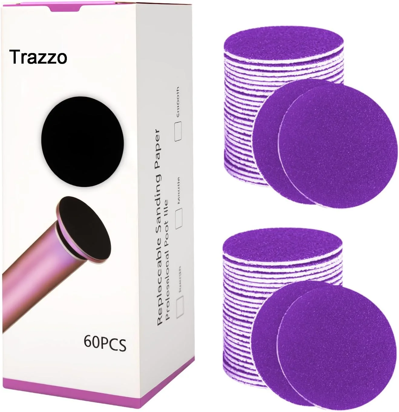 پدهای جایگزین سمباده ای 180 گریت برای دستگاه پدیکور برقی، پدهای سمباده ای دایره ای برای دستگاه از بین برنده پینه پا (60 عدد)