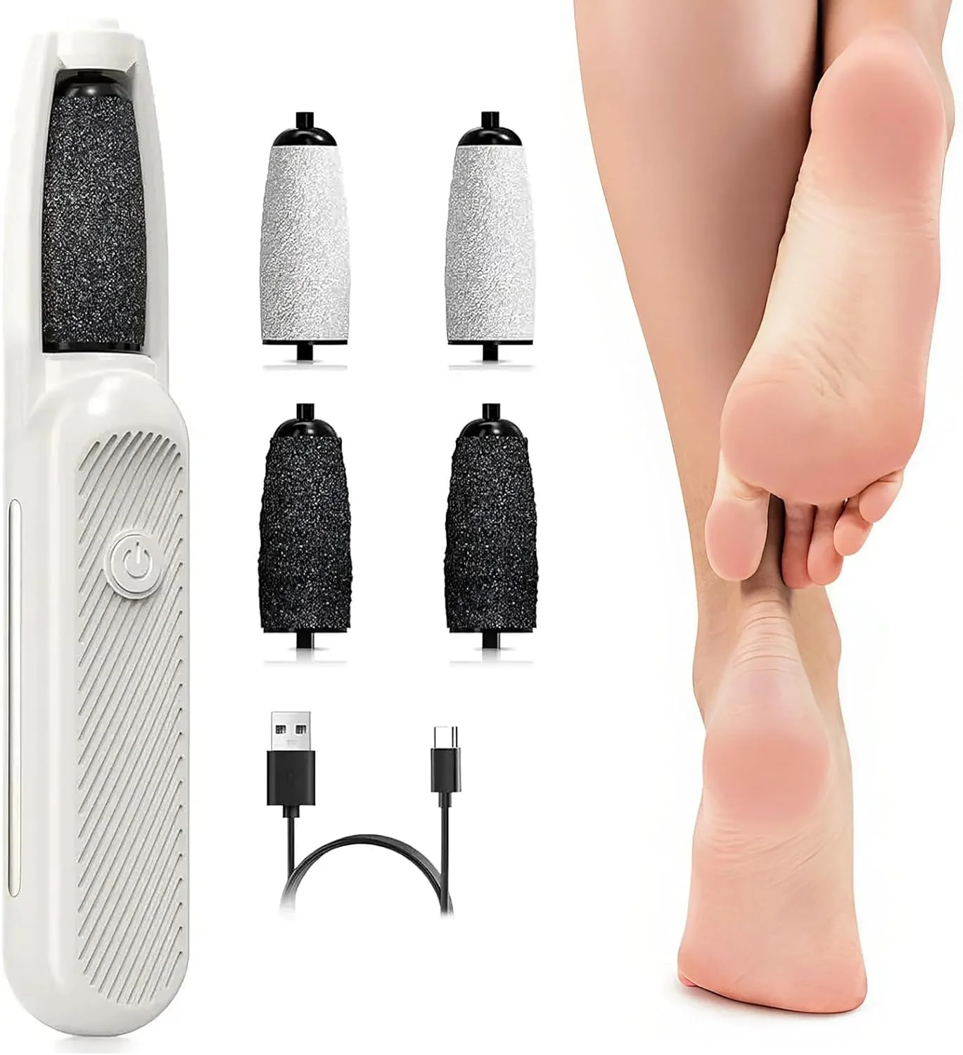 سوهان برقی پدیکور، از بین برنده پینه پا، سوهان برقی پا، مراقبت از پا با 4 سری غلتکی و 3 سرعت، ست پدیکور قابل شارژ برای پاشنه های ترک خورده، میخچه و خشکی پا