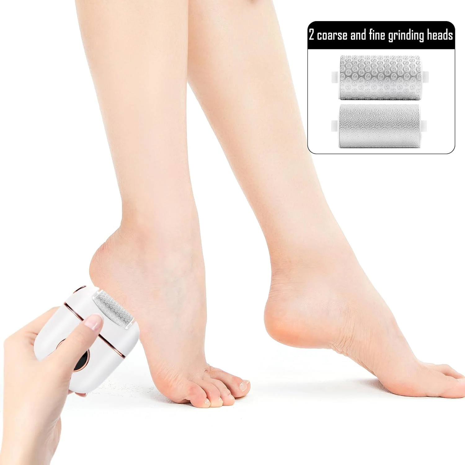 سوهان برقی پا، از بین برنده پینه پا، ست پدیکور، مراقبت برقی پا، از بین برنده پینه با 2 غلتک پا، دارای صفحه نمایش کریستال مایع، چراغ کار، قابل شارژ (سفید)