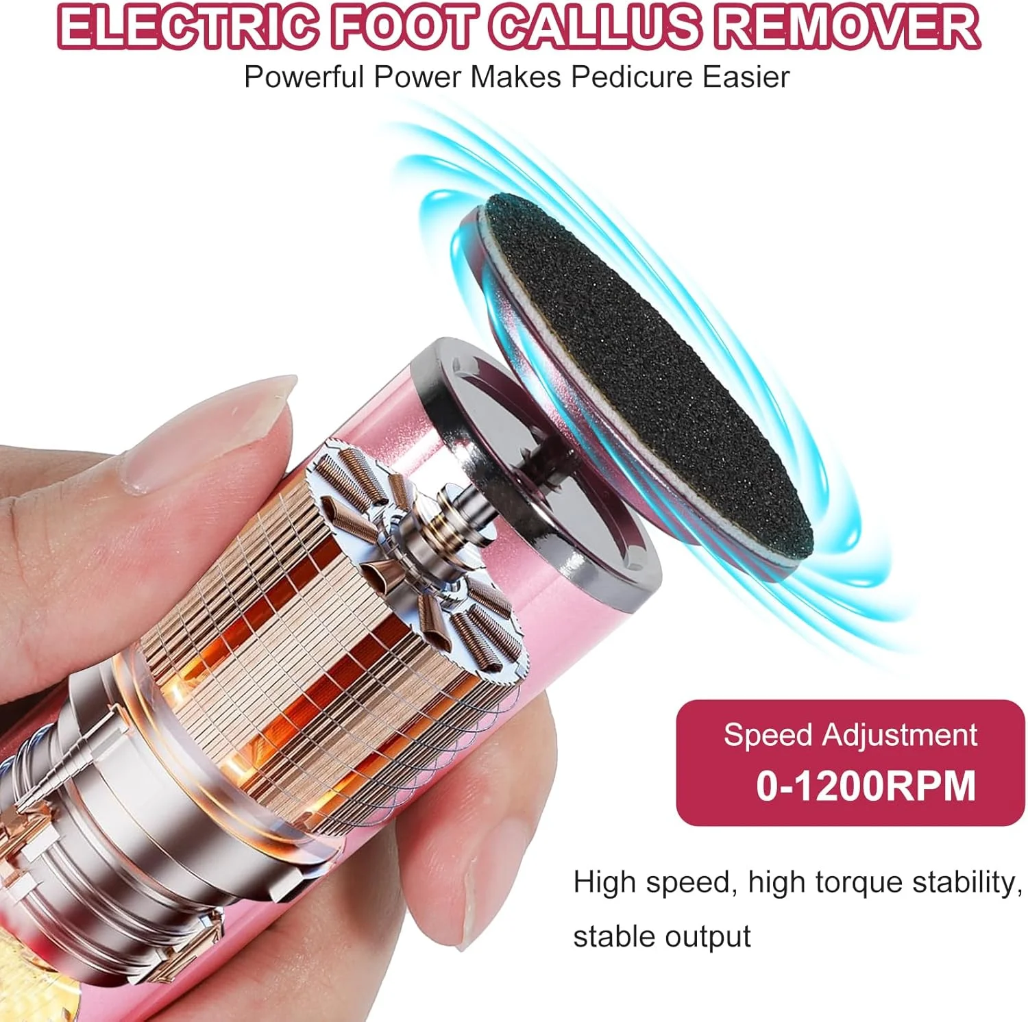 سوهان برقی پا برای از بین بردن پینه با 60 پد سمباده، ساخته شده از آلومینیوم، کنترل سرعت پیوسته - دستگاه حرفه ای پدیکور، سوهان برقی پا برای پوست های مرده، سخت و ترک خورده سوهان برقی پا برای از بین بردن پینه با 60 پد سمباده، ساخته شده از آلومینیوم، کنترل سرعت پیوسته - دستگاه حرفه ای پدیکور، سوهان برقی پا برای پوست های مرده، سخت و ترک خورده