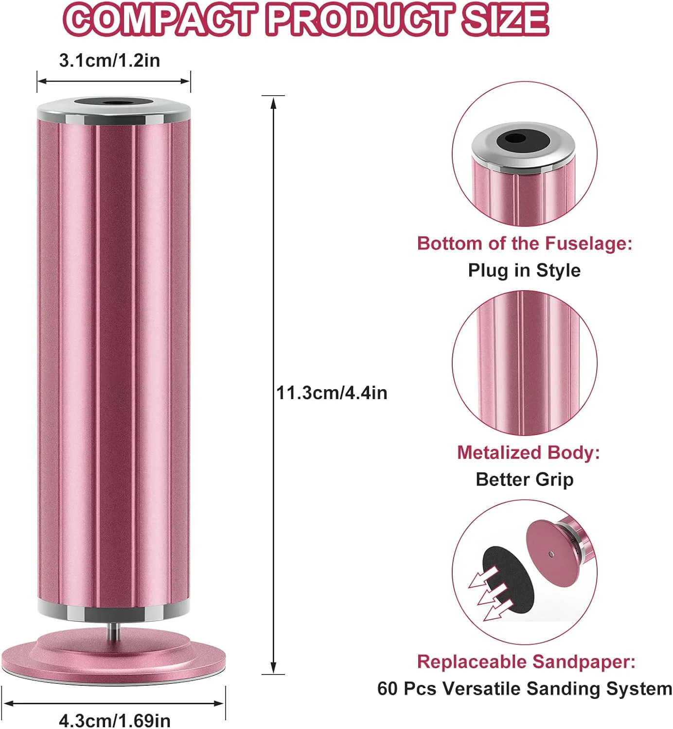 سوهان برقی پا برای از بین بردن پینه با 60 پد سمباده، ساخته شده از آلومینیوم، کنترل سرعت پیوسته - دستگاه حرفه ای پدیکور، سوهان برقی پا برای پوست های مرده، سخت و ترک خورده سوهان برقی پا برای از بین بردن پینه با 60 پد سمباده، ساخته شده از آلومینیوم، کنترل سرعت پیوسته - دستگاه حرفه ای پدیکور، سوهان برقی پا برای پوست های مرده، سخت و ترک خورده