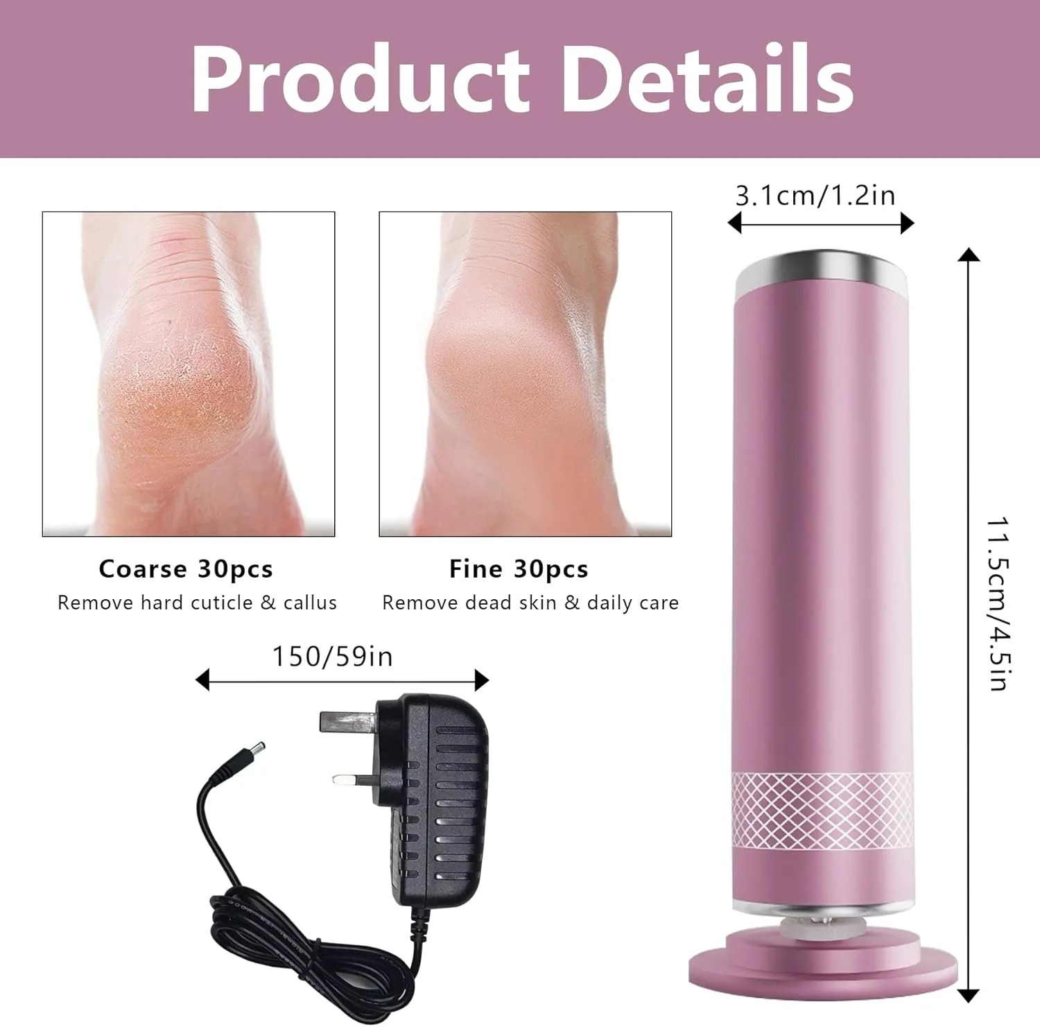 سوهان برقی پینه پا SUUFRUE، سوهان برقی پا با 60 پد تعویضی، برس تمیز کننده و عقب زننده کوتیکول، سرعت مداوم، عملکرد با برق مستقیم، ست پدیکور برای پاشنه های ترک خورده و پینه ها سوهان برقی پینه پا SUUFRUE، سوهان برقی پا با 60 پد تعویضی، برس تمیز کننده و عقب زننده کوتیکول، سرعت مداوم، عملکرد با برق مستقیم، ست پدیکور برای پاشنه های ترک خورده و پینه ها