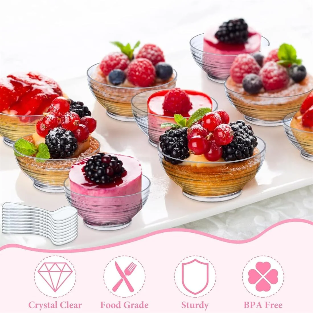 ظرف دسر مینیاتوری KWSLIN، 30 عددی به همراه قاشق، ظرف پیش غذای یکبار مصرف 90 میلی لیتری برای میوه، موس، پودینگ، سالاد، مربا، بستنی، تنقلات و ظروف نوشیدنی شیر چاشنی ظرف دسر مینیاتوری KWSLIN، 30 عددی به همراه قاشق، ظرف پیش غذای یکبار مصرف 90 میلی لیتری برای میوه، موس، پودینگ، سالاد، مربا، بستنی، تنقلات و ظروف نوشیدنی شیر چاشنی