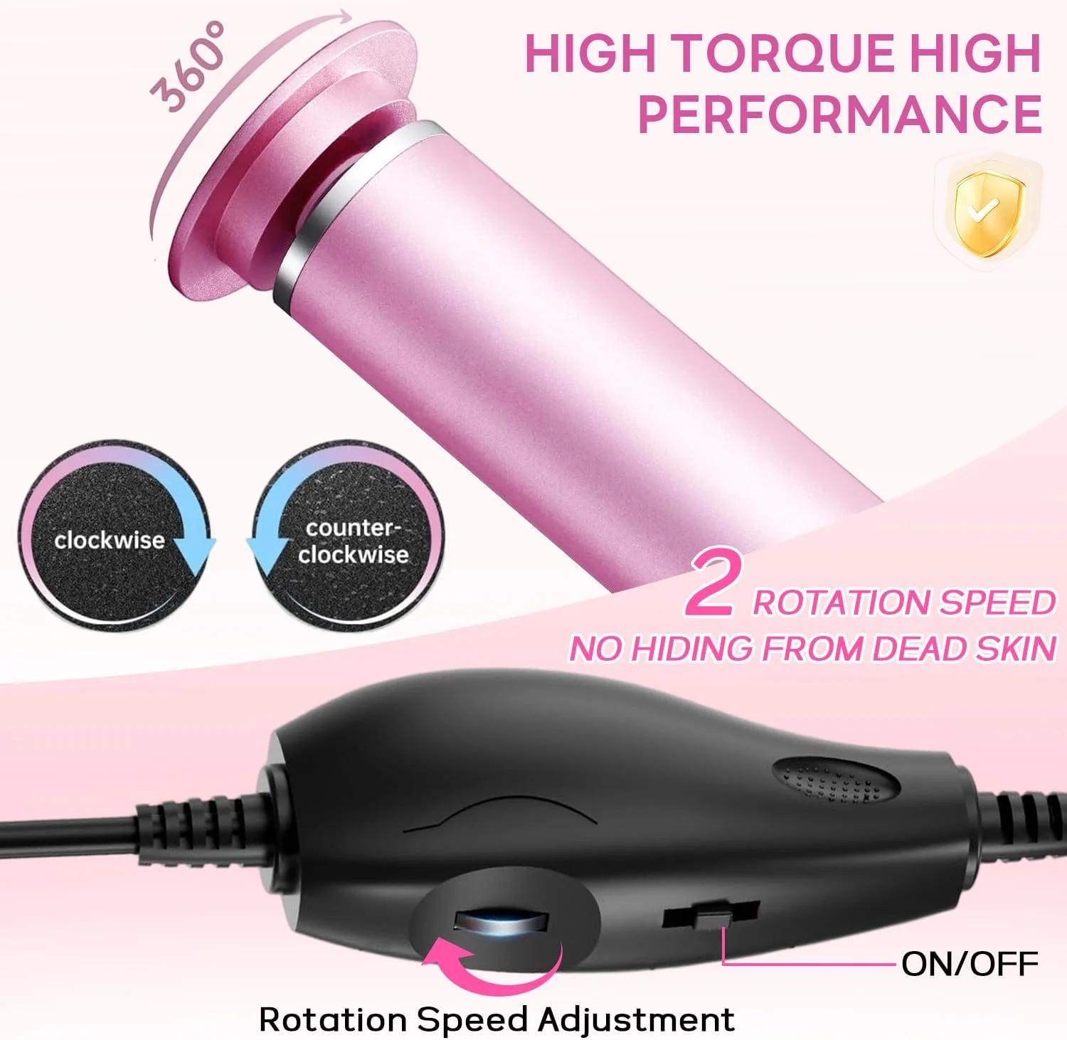 سوهان برقی پینه پا FHNUVB، سوهان برقی قدرتمند پا برای از بین بردن بدون درد پینه های حرفه ای پا، دارای 60 دیسک سمباده، سرعت قابل تنظیم