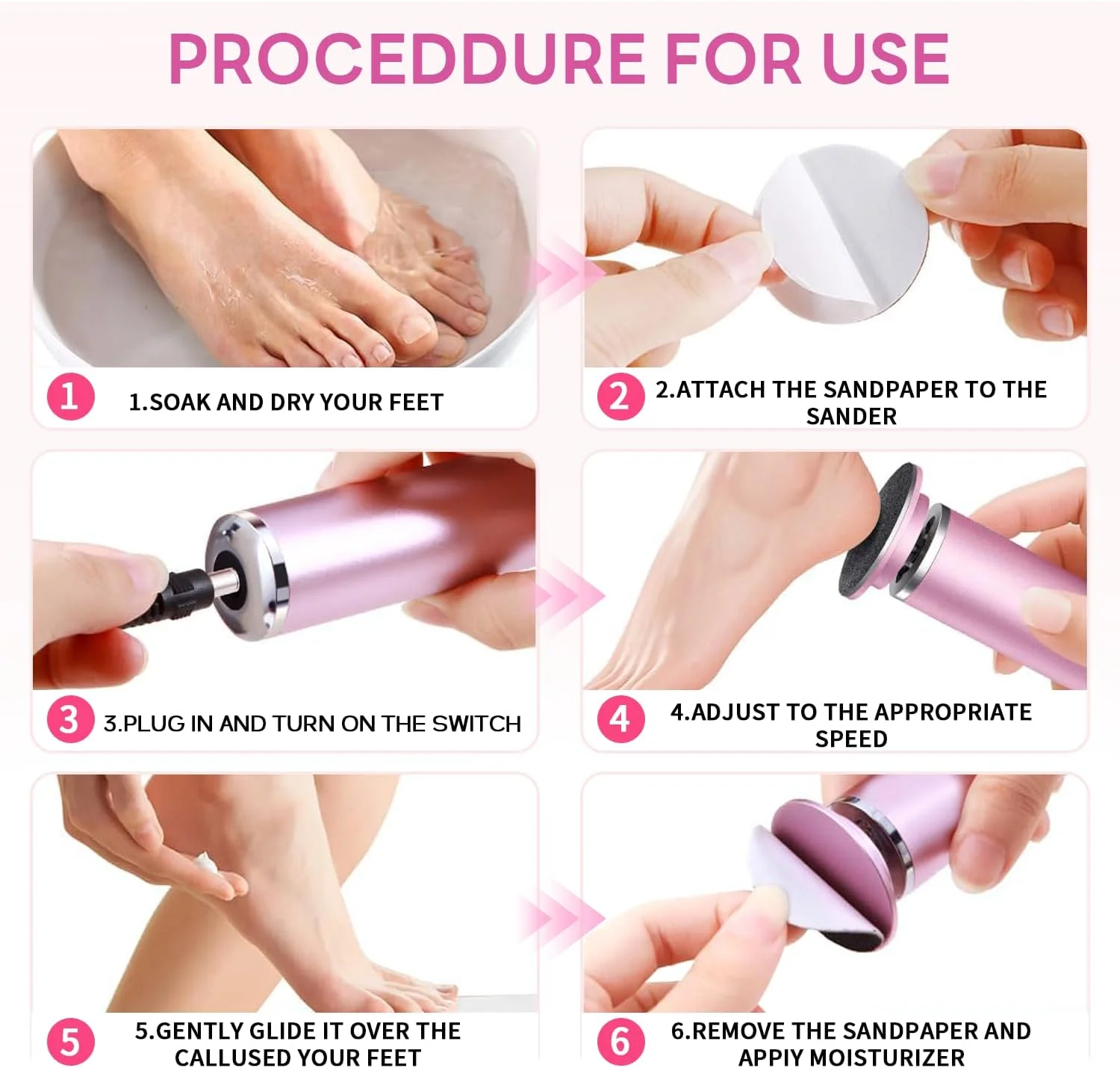 سوهان برقی پینه پا FHNUVB، سوهان برقی قدرتمند پا برای از بین بردن بدون درد پینه های حرفه ای پا، دارای 60 دیسک سمباده، سرعت قابل تنظیم