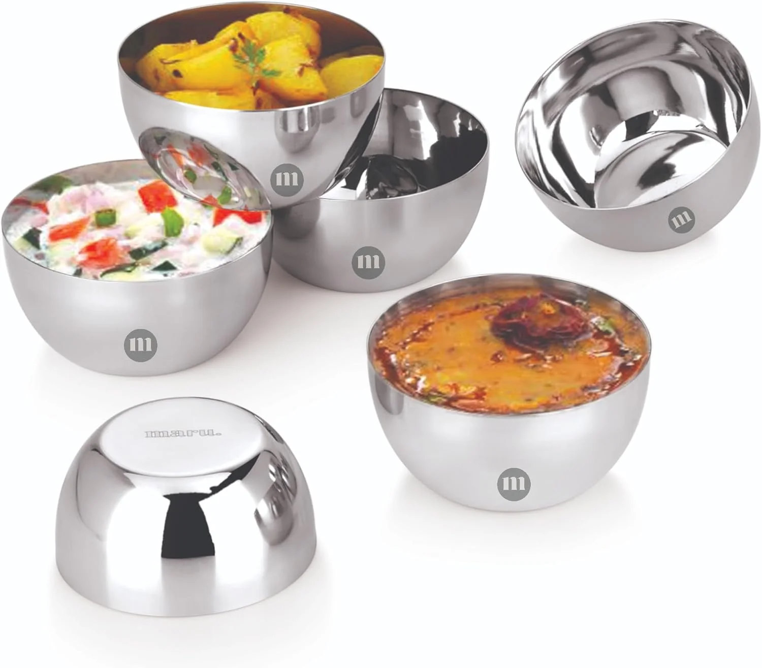 ست 6 کاسه استیل مارو، کاتوری واتی گرد کوچک 220 میلی لیتری برای آشپزخانه، مناسب برای تنقلات، بستنی، خورشت، سالاد، دسر ست 6 کاسه استیل مارو، کاتوری واتی گرد کوچک 220 میلی لیتری برای آشپزخانه، مناسب برای تنقلات، بستنی، خورشت، سالاد، دسر