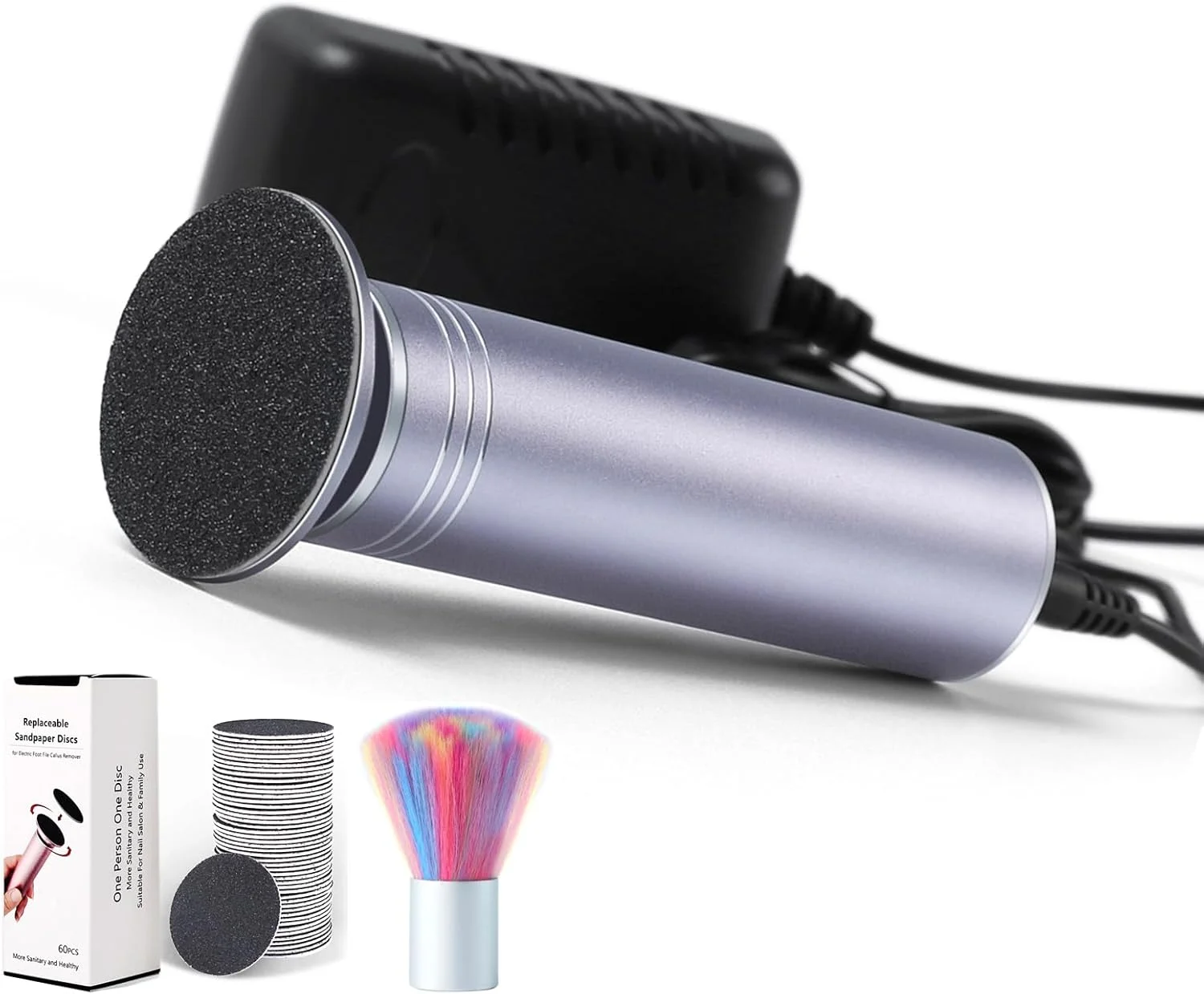 سوهان برقی پدیکور پا I·B·N G (قابل تنظیم سرعت) به همراه 60 عدد دیسک سمباده، سوهان برقی حرفه ای پدیکور پا، دستگاه سنگ پا برقی، درمل پاشنه پا به همراه برس تمیز کننده پوست مرده (FCR-02 خاکستری) سوهان برقی پدیکور پا I·B·N G (قابل تنظیم سرعت) به همراه 60 عدد دیسک سمباده، سوهان برقی حرفه ای پدیکور پا، دستگاه سنگ پا برقی، درمل پاشنه پا به همراه برس تمیز کننده پوست مرده (FCR-02 خاکستری)