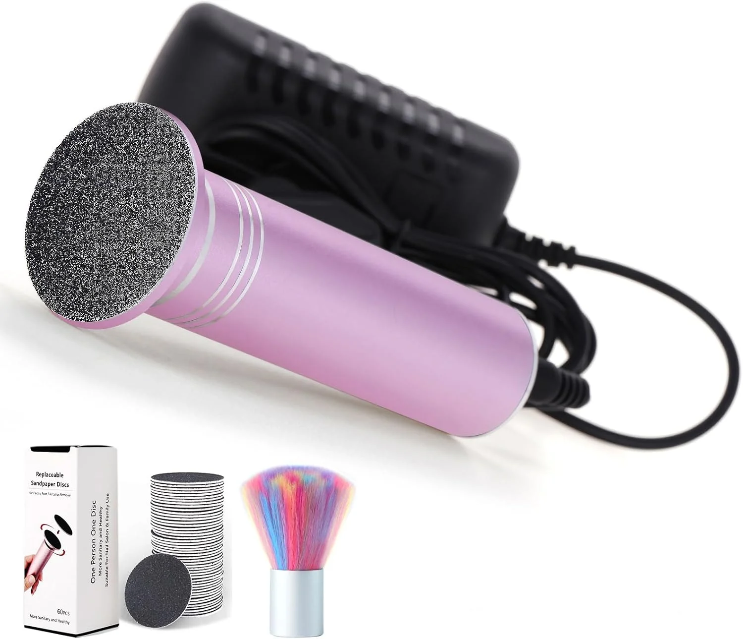 سوهان برقی پدیکور پا I·B·N G (با قابلیت تنظیم سرعت) به همراه 60 عدد دیسک سمباده، سوهان برقی حرفه ای پدیکور و سنگ پا برای از بین بردن پوست های مرده پاشنه پا، به همراه برس تمیز کننده (FCR-02 صورتی) سوهان برقی پدیکور پا I·B·N G (با قابلیت تنظیم سرعت) به همراه 60 عدد دیسک سمباده، سوهان برقی حرفه ای پدیکور و سنگ پا برای از بین بردن پوست های مرده پاشنه پا، به همراه برس تمیز کننده (FCR-02 صورتی)
