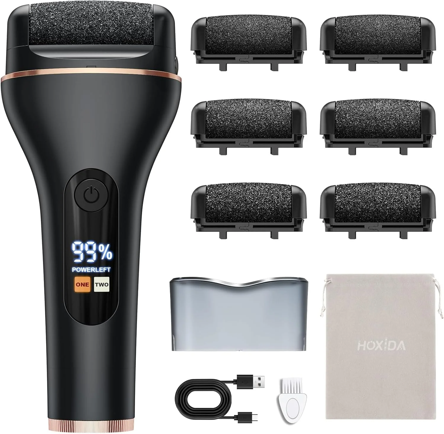 سوهان برقی پای Hoxida برای پوست سخت با 6 غلتک تعویضی، دستگاه ضد آب IPX7 قابل شارژ برای پدیکور پا و از بین بردن پوست مرده (مشکی) سوهان برقی پای Hoxida برای پوست سخت با 6 غلتک تعویضی، دستگاه ضد آب IPX7 قابل شارژ برای پدیکور پا و از بین بردن پوست مرده (مشکی)