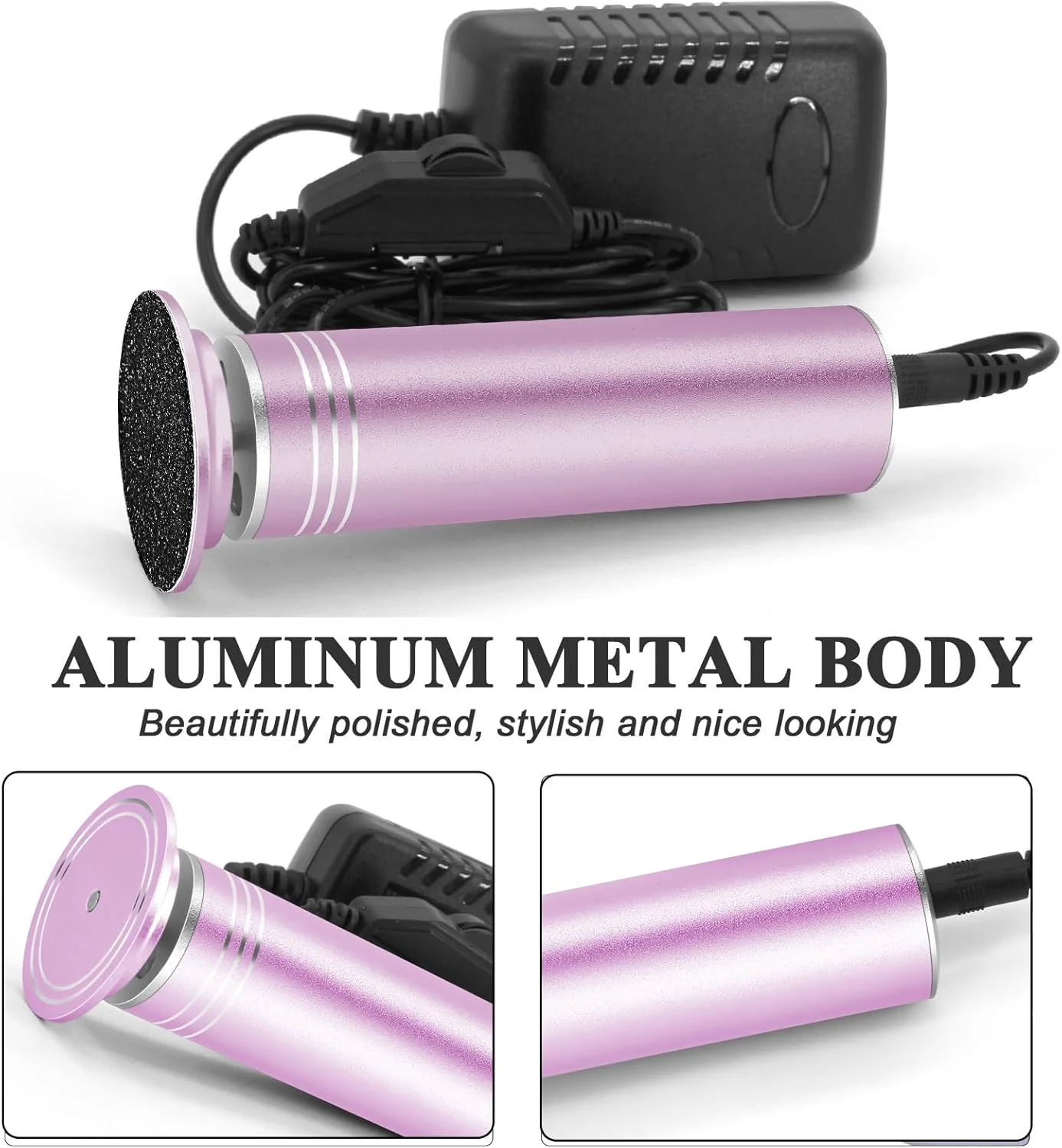 سوهان برقی پدیکور پا I·B·N G (با قابلیت تنظیم سرعت) به همراه 60 عدد دیسک سمباده، سوهان برقی حرفه ای پدیکور و سنگ پا برای از بین بردن پوست های مرده پاشنه پا، به همراه برس تمیز کننده (FCR-02 صورتی)