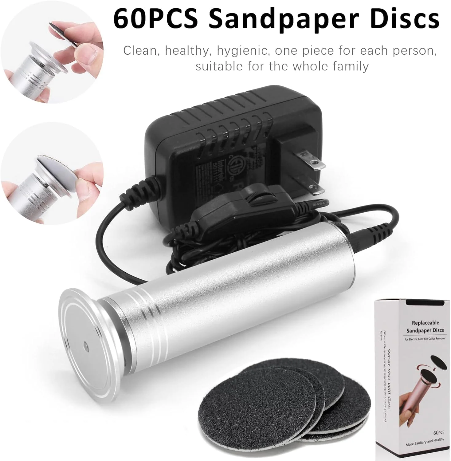 سوهان برقی پدیکور پا I·B·N G، سرعت قابل تنظیم با 60 عدد دیسک سمباده، سوهان حرفه ای پا برای از بین بردن پوست های مرده، سخت و ترک خورده، آلومینیومی، نقره ای سوهان برقی پدیکور پا I·B·N G، سرعت قابل تنظیم با 60 عدد دیسک سمباده، سوهان حرفه ای پا برای از بین بردن پوست های مرده، سخت و ترک خورده، آلومینیومی، نقره ای