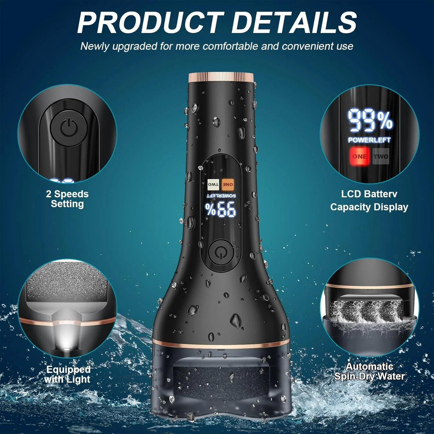 سوهان برقی پای Hoxida برای پوست سخت با 6 غلتک تعویضی، دستگاه ضد آب IPX7 قابل شارژ برای پدیکور پا و از بین بردن پوست مرده (مشکی) سوهان برقی پای Hoxida برای پوست سخت با 6 غلتک تعویضی، دستگاه ضد آب IPX7 قابل شارژ برای پدیکور پا و از بین بردن پوست مرده (مشکی)