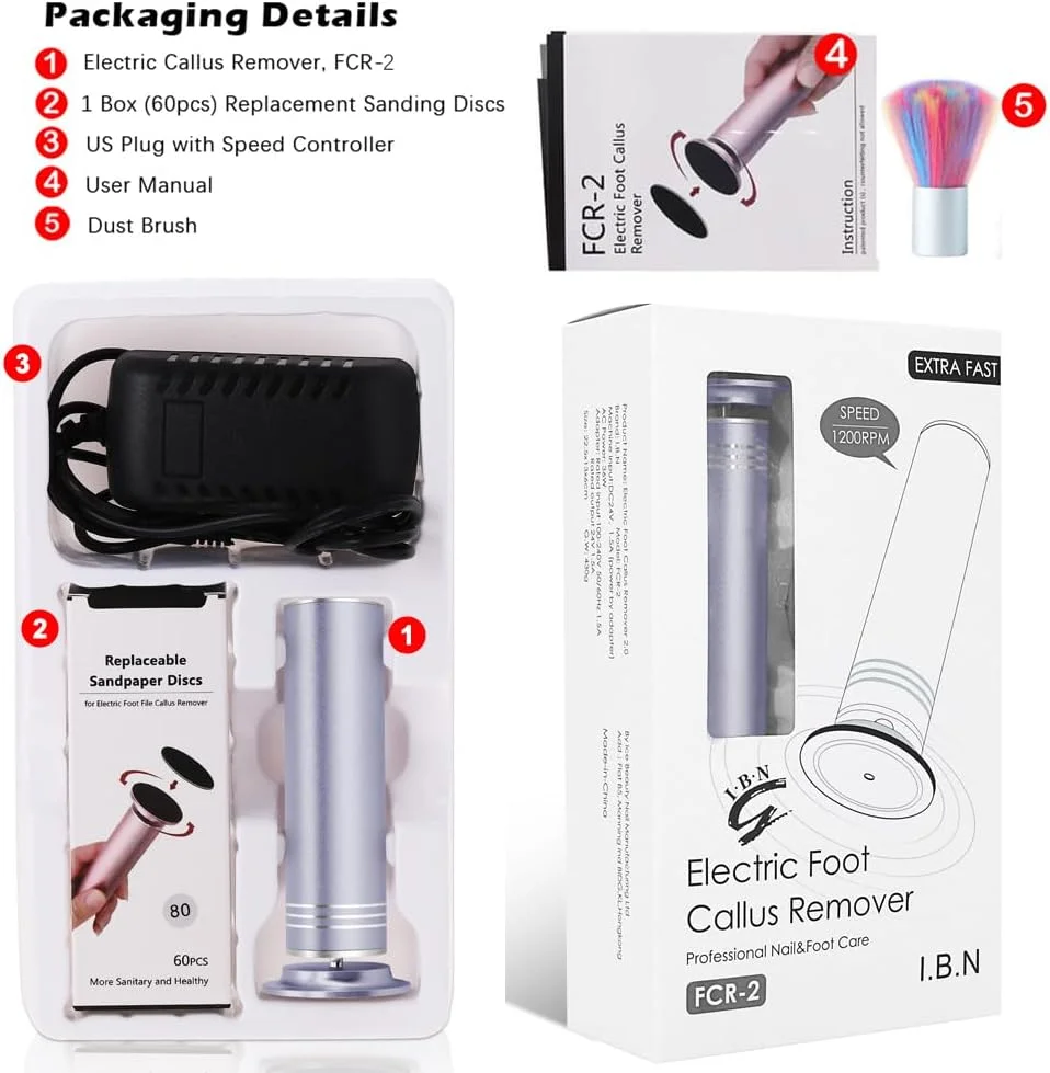 سوهان برقی پدیکور پا I·B·N G (قابل تنظیم سرعت) به همراه 60 عدد دیسک سمباده، سوهان برقی حرفه ای پدیکور پا، دستگاه سنگ پا برقی، درمل پاشنه پا به همراه برس تمیز کننده پوست مرده (FCR-02 خاکستری) سوهان برقی پدیکور پا I·B·N G (قابل تنظیم سرعت) به همراه 60 عدد دیسک سمباده، سوهان برقی حرفه ای پدیکور پا، دستگاه سنگ پا برقی، درمل پاشنه پا به همراه برس تمیز کننده پوست مرده (FCR-02 خاکستری)