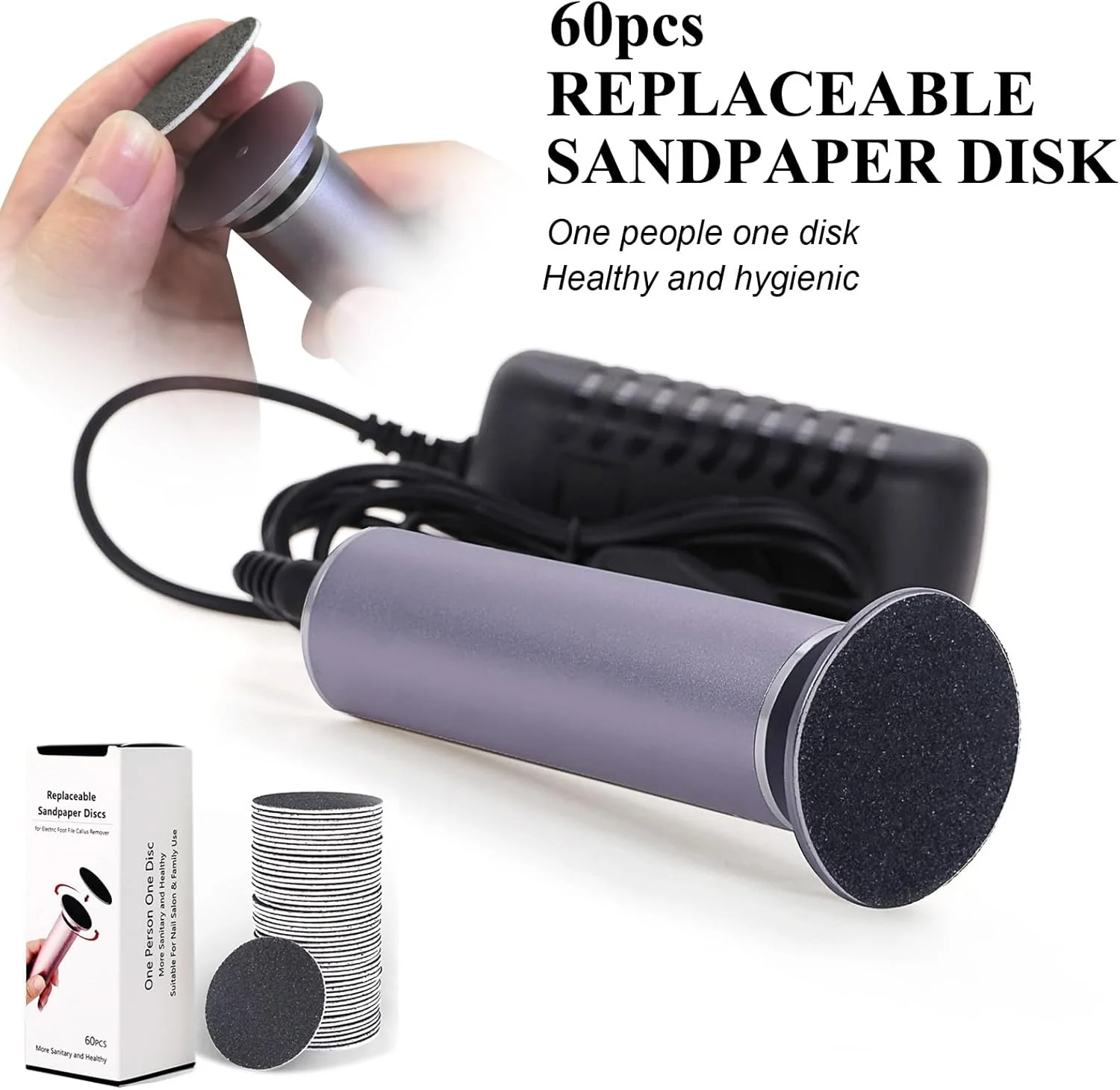 سوهان برقی پینه پا I·B·N G، سرعت قابل تنظیم، سوهان برقی قدرتمند، اسکرابر و سنگ پای برقی از بین برنده پوست مرده پا به همراه 60 عدد دیسک سمباده ای، خاکستری 01 سوهان برقی پینه پا I·B·N G، سرعت قابل تنظیم، سوهان برقی قدرتمند، اسکرابر و سنگ پای برقی از بین برنده پوست مرده پا به همراه 60 عدد دیسک سمباده ای، خاکستری 01