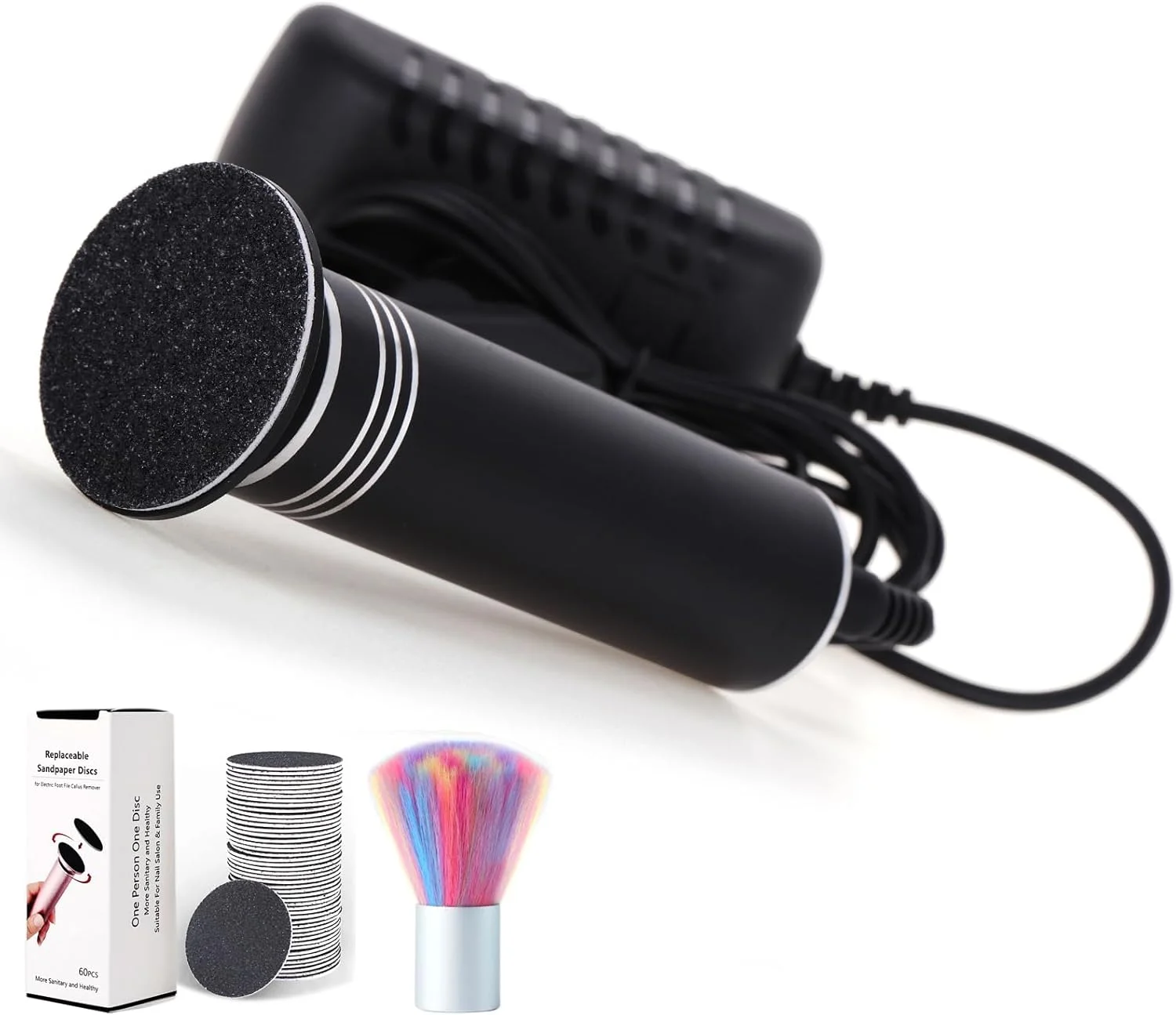 سوهان برقی پدیکور پا I·B·N G، ابزار حرفه ای سوهان برقی پا، سنگ پا و اسکرابر پا، ابزار پدیکور پاشنه پا برای پوست های ترک خورده، خشک و مرده، سرعت قابل تنظیم، 60 عدد دیسک سمباده، مشکی