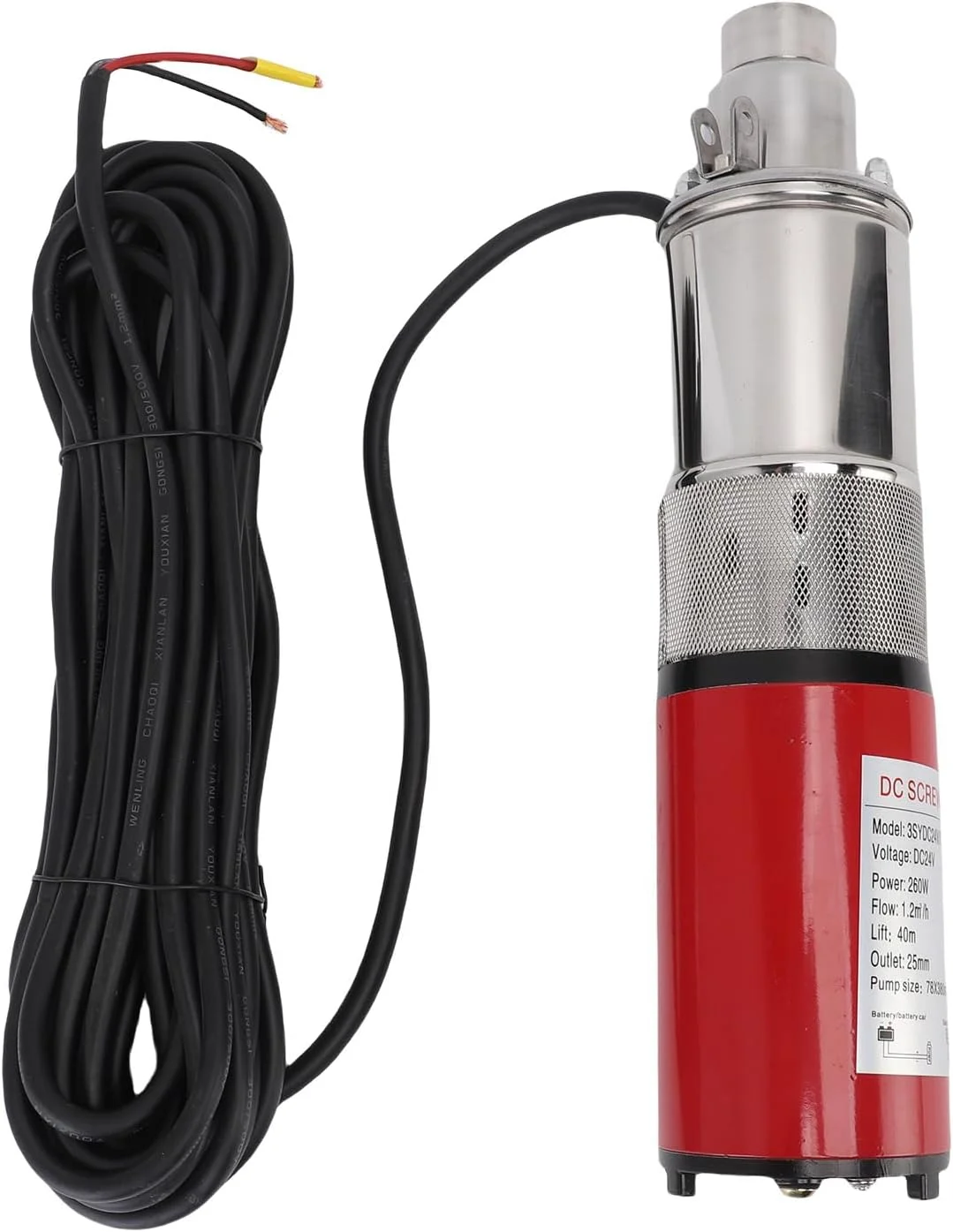 پمپ شناور چاه عمیق Banapoy، پمپ آبپاش پیچی استیل 260 واتی برای آبیاری مزرعه و دامداری، ارتفاع 1.2 متر مکعب در ساعت، ارتفاع 40 متر، سیم برق 10 متری، کار با پنل خورشیدی