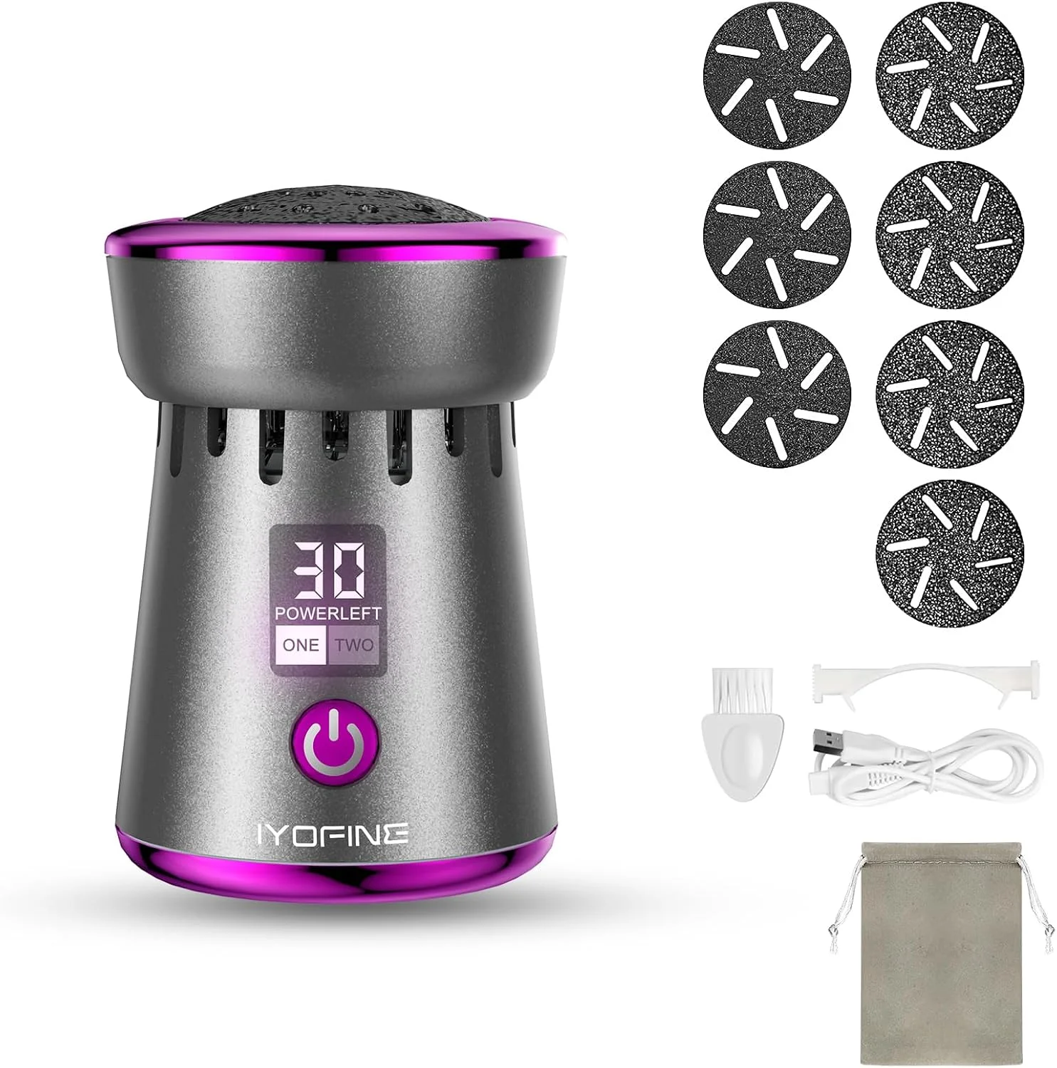 سوهان برقی پدیکور پا آیوفاین، ابزار پدیکور شارژی، دارای سری های استیل ضد زنگ برای پاشنه های خشک (خاکستری بنفش) سوهان برقی پدیکور پا آیوفاین، ابزار پدیکور شارژی، دارای سری های استیل ضد زنگ برای پاشنه های خشک (خاکستری بنفش)