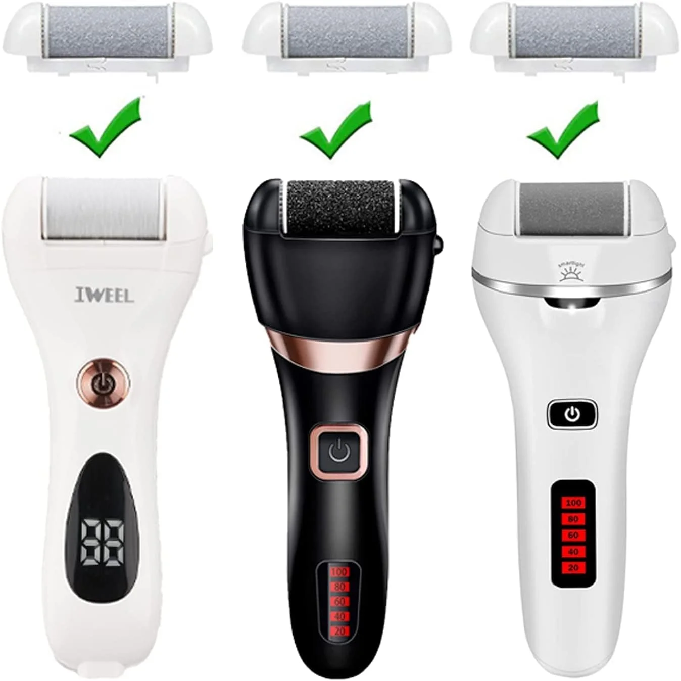 سری یدکی غلطکی آیویل، 3 نوع مختلف، برای مدل های IW-9043 و IW-9046، سوهان برقی پا، ابزار پدیکور پا، کیت پدیکور برای پاشنه های ترک خورده و پوست مرده