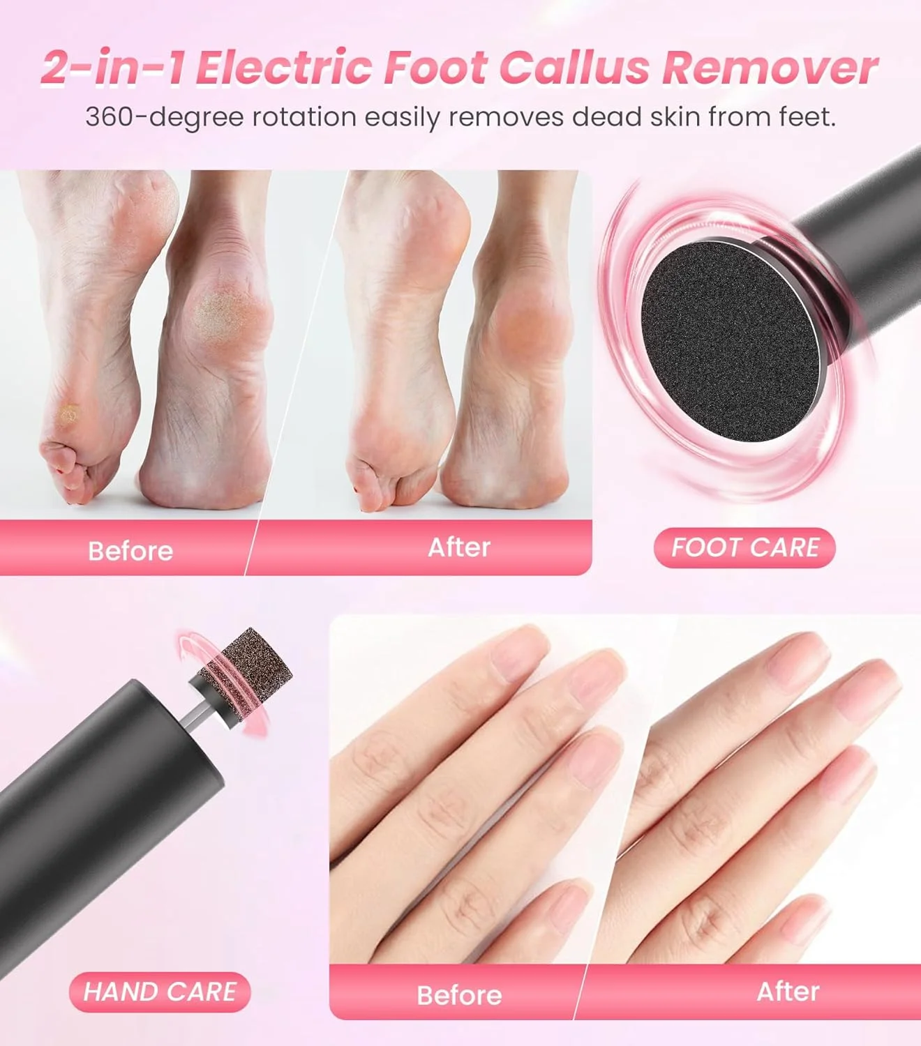 دستگاه از بین برنده پینه پا و پولیش ناخن برقی 2 در 1 JOMLEY، 6 سرعته، سوهان برقی پا با دیسک سمباده، دستگاه برقی قابل شارژ حرفه ای از بین برنده پینه برای از بین بردن پوست مرده پا - مشکی